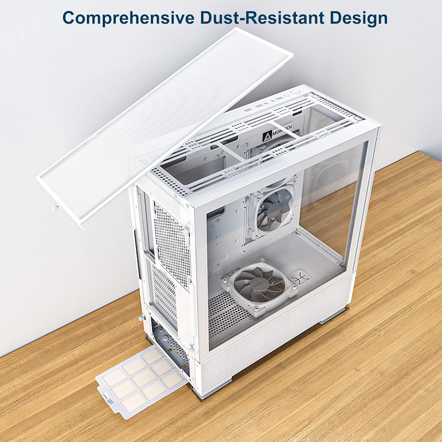 Montech Sky Two, Dual Tempered Glass, 4X PWM ARGB Fans Pre-Installed, ATX Gaming Mid Tower Computer Case, Type C, High Airflow Performance- White