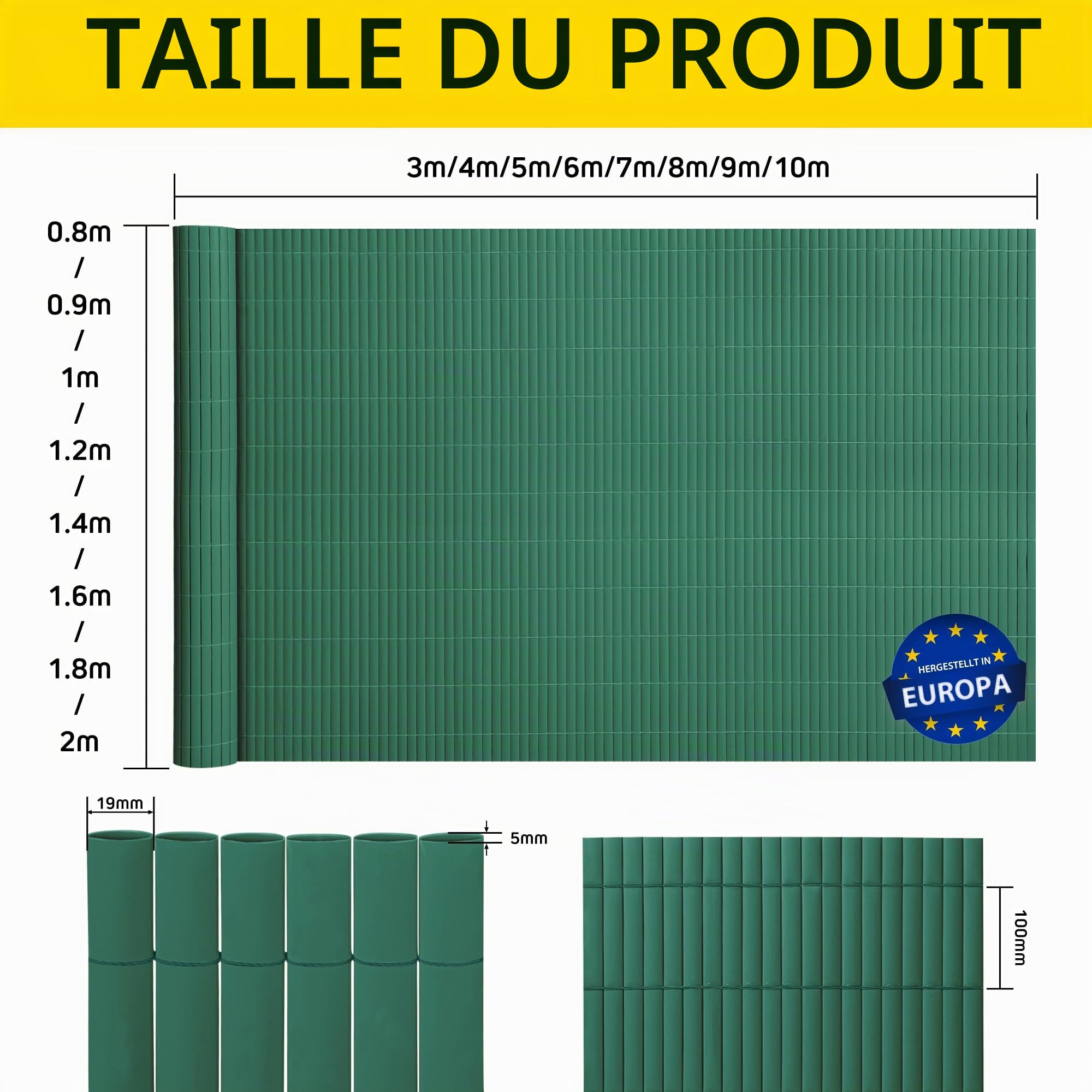 jarolift Canisse en PVC Standard Brise Vue pour Jardin Balcon Terrasse, Habillage De Balcon Clôture Renforcé Résistanteaux Intempéries, 120 x 700 cm, 2 Tapis : 1 x 3 m + 1 x 4 m de Longueur, Vert
