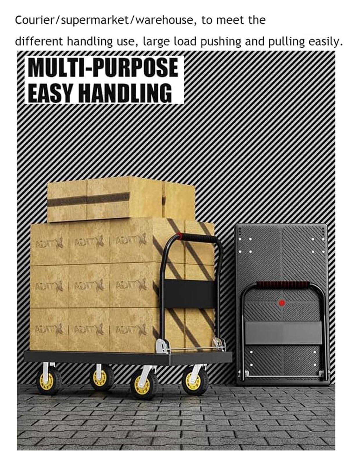 Składany wózek ręczny na kółkach obrotowych 360 st Wielofunkcyjny wózek Platforma o dużej wytrzymałości Składany wózek Nośność 350 kg Wygodny transport Nadaje się do podróży na zewnątrz