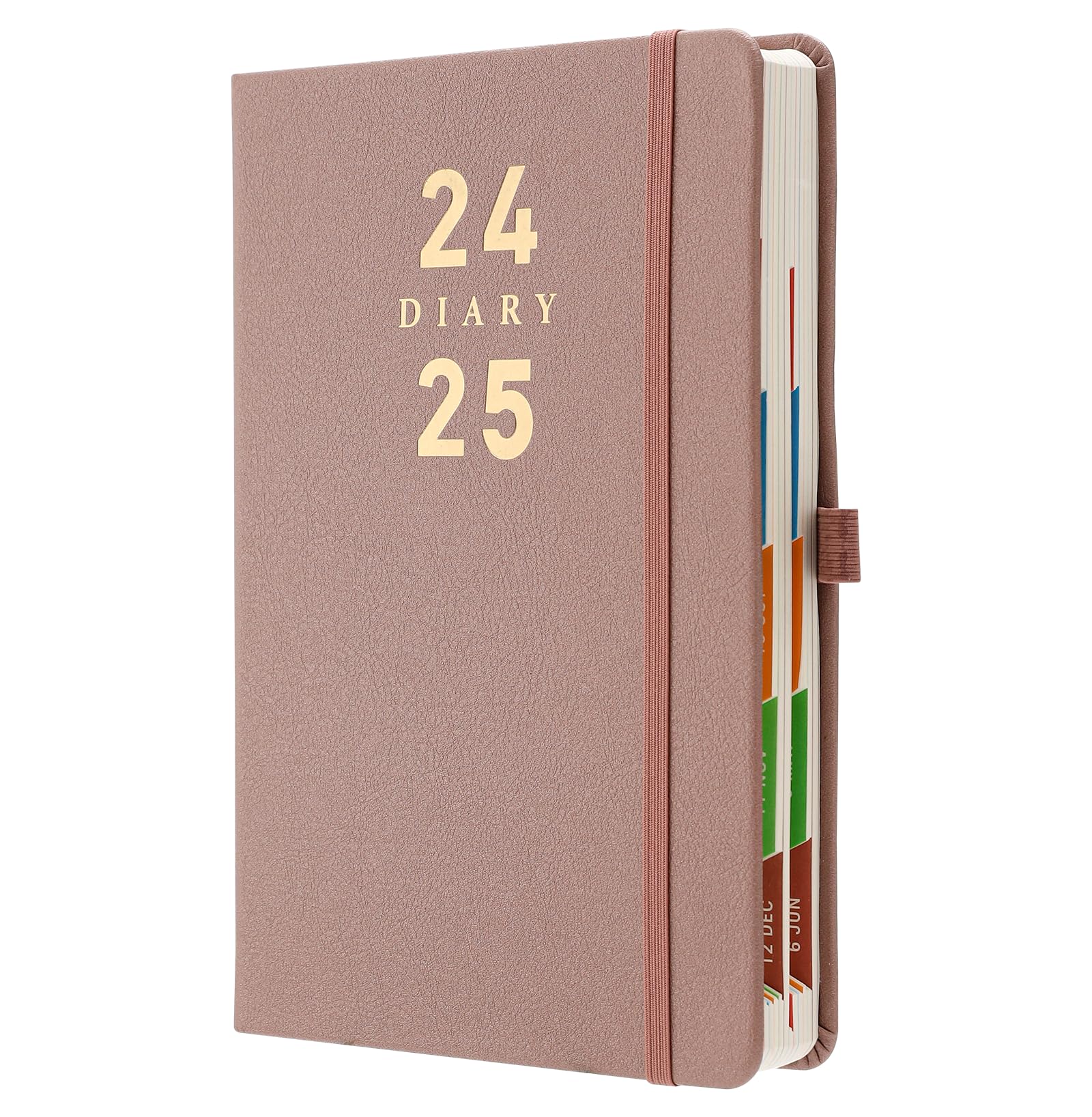 Mljtoyo Agenda académica 2024 2025, organizador diario 2024, 25 páginas al día, tapa dura, soporte para bolígrafos, oro rosa