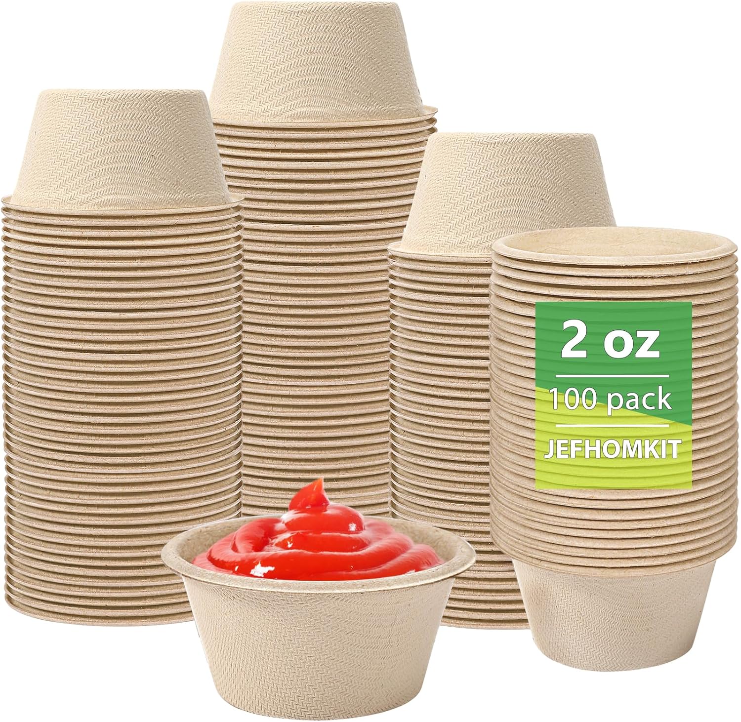 JEFHOMKIT 2 oz Compostable Portion Cups,100 Pack Disposable