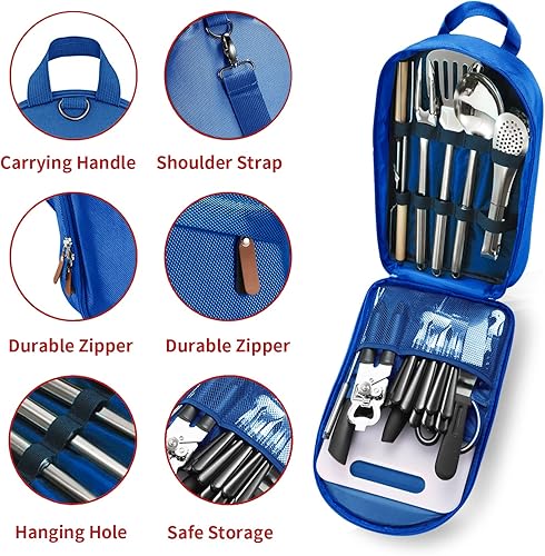 Miniatura 9 de Portable Camping Kitchen Utensil Set-27 Piece Cookware Kit, Stainless Steel Outdoor Cooking and Grilling Utensil Organizer Travel Set Perfect for