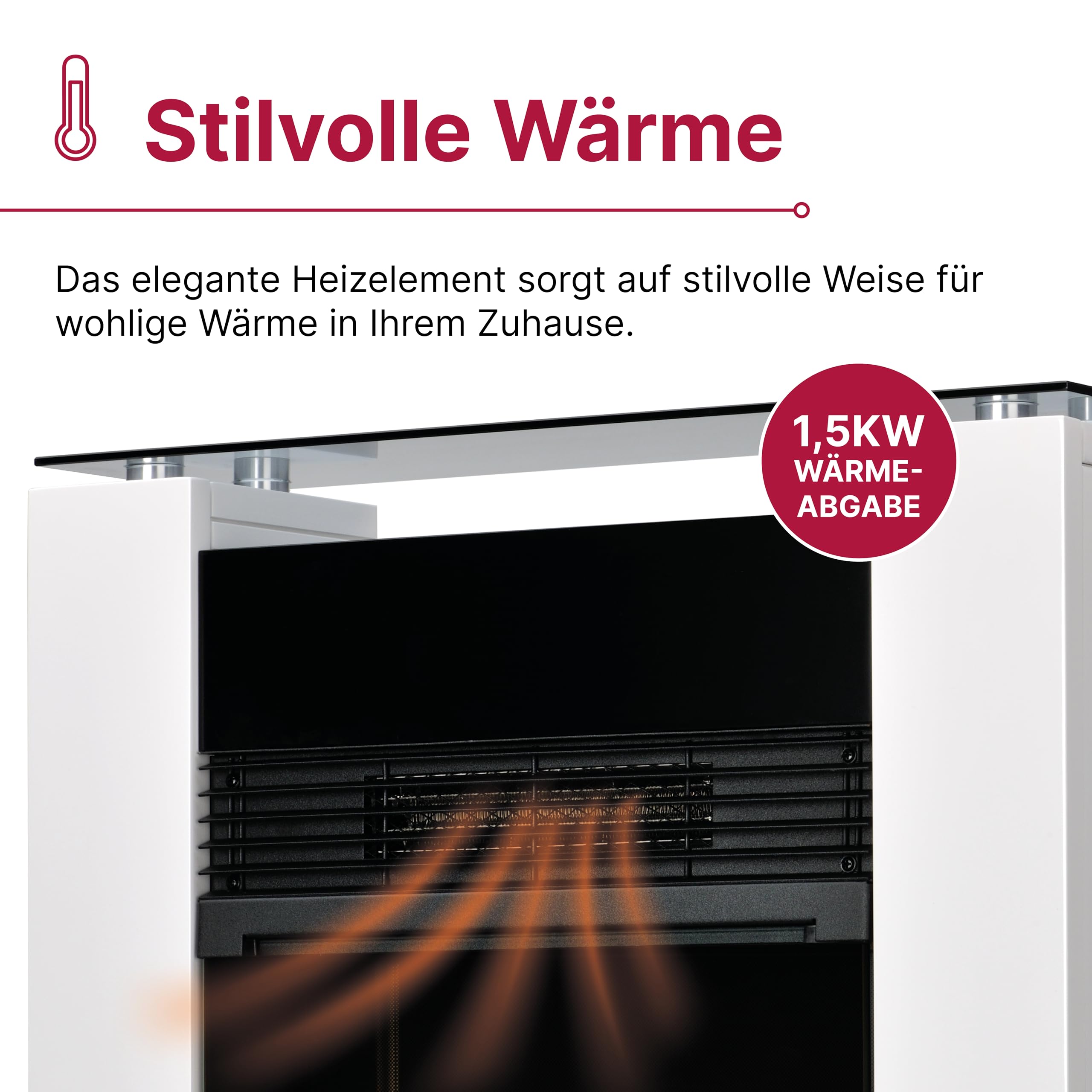 Dimplex Gisella Elektrokamin - Elektrokamin mit Heizung, Weißer Umrandung und Glasablage - LED Optiflame Flammeneffekt - Zuschaltbarer 1,5kW Heizlüfter - Inklusive Fernbedienung