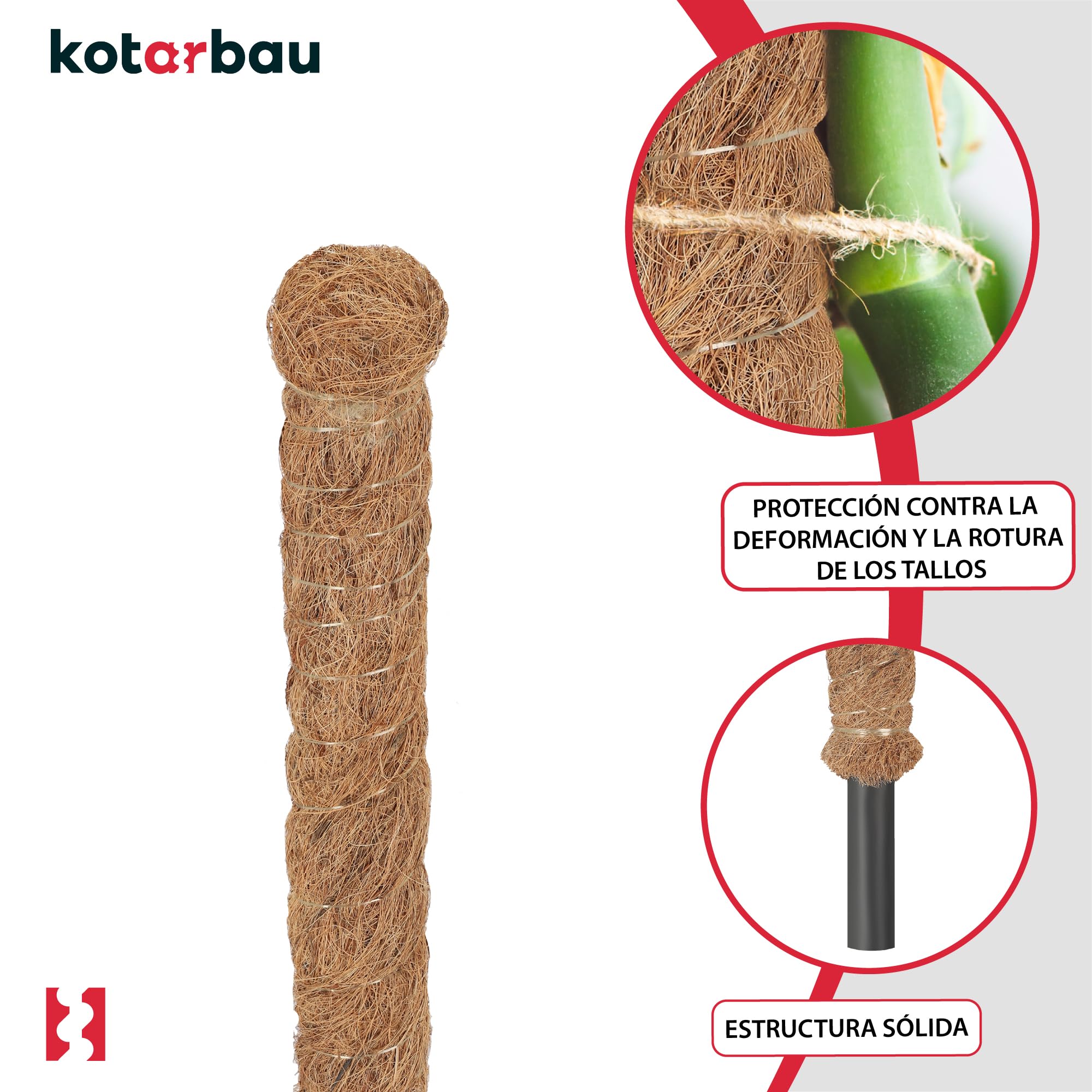 KOTARBAU® 4 uds Tutores para Plantas - Tutor Monstera - Fibra de Coco - ⌀ 3,2 x 180 cm - Marrón - Palos para Sujetar Plantas - Tutor Planta