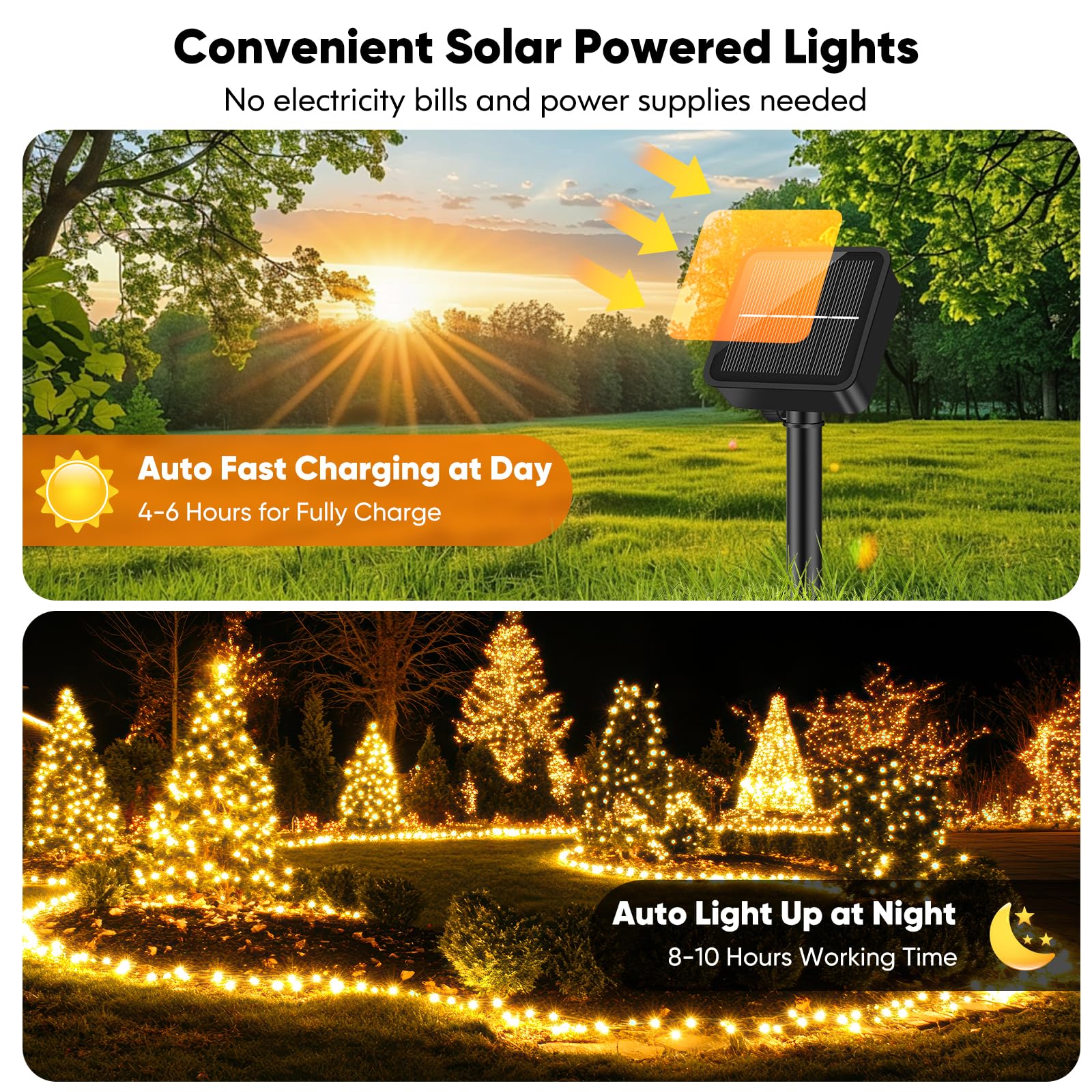 Brightever Confezione da 2 luci solari impermeabili per esterni, 240 LED, luci natalizie solari con 8 modalità di illuminazione, luce ad energia solare per esterni, patio, cortile, giardino