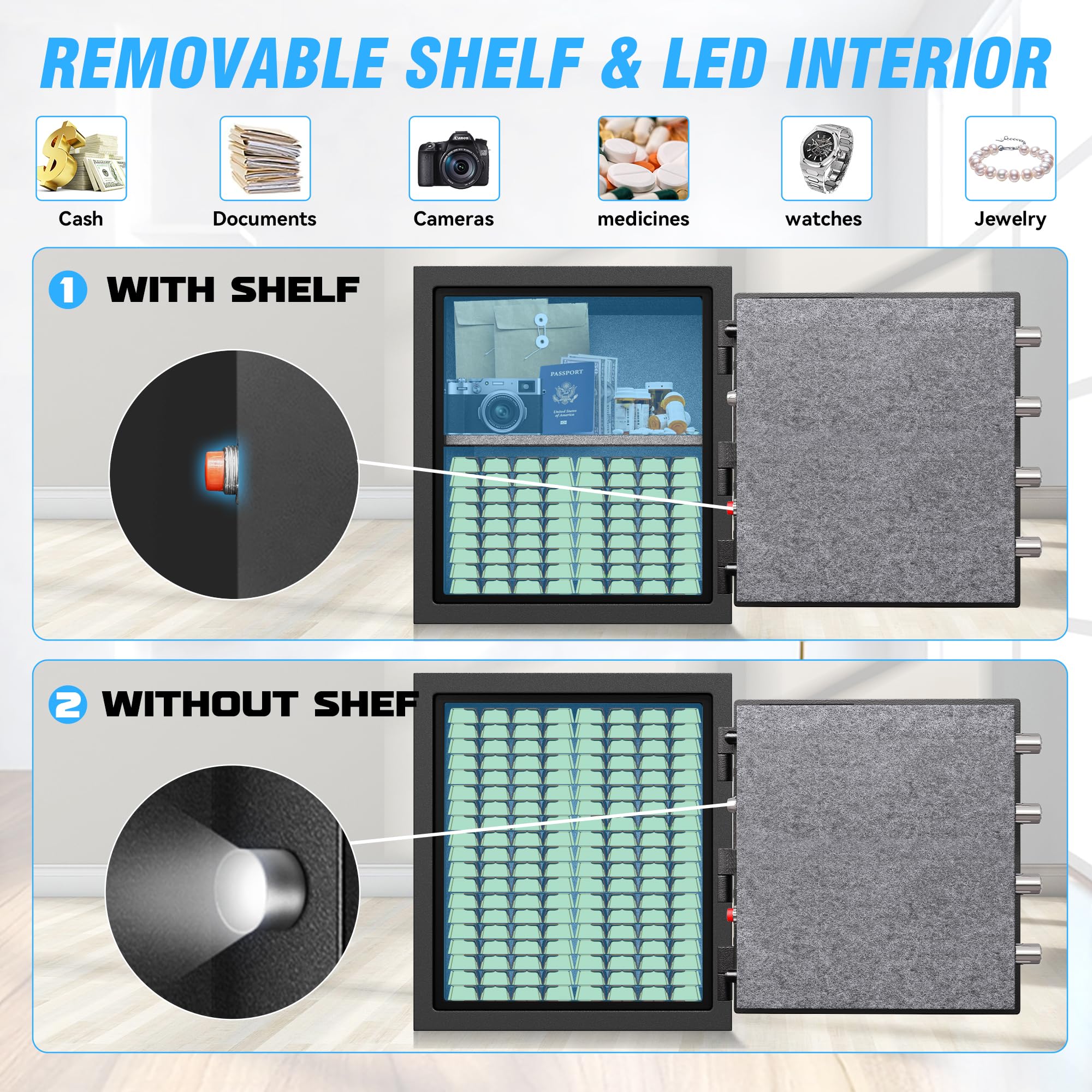 Cassaforte alta 17,72 cm di altezza, impermeabile, piccola cassaforte di sicurezza in acciaio resistente con display LCD, tastiera elettronica digitale e serratura a combinazione, cassaforte personale