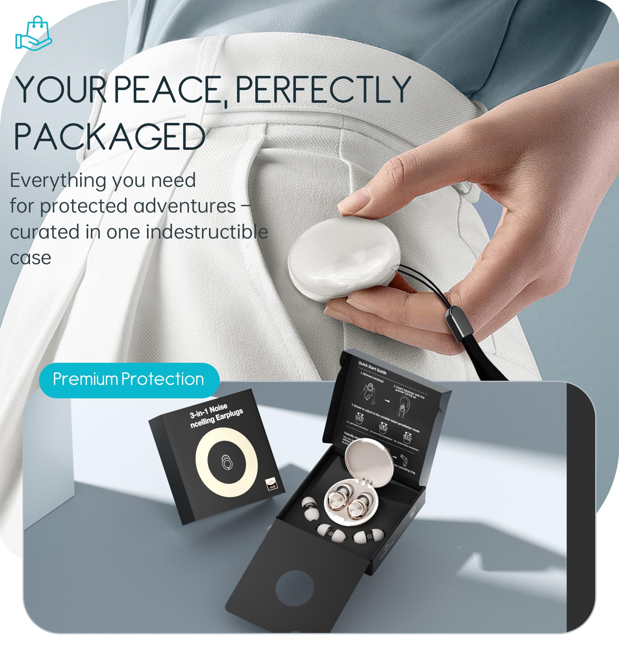 Adjustable Ear Plugs - 3 Noise Relief Modes for Ultimate Control | Flexible Earplugs for Focus, Travel, Socializing, Festivals & More | 14-35 dB (SNR) Reduction: Cream