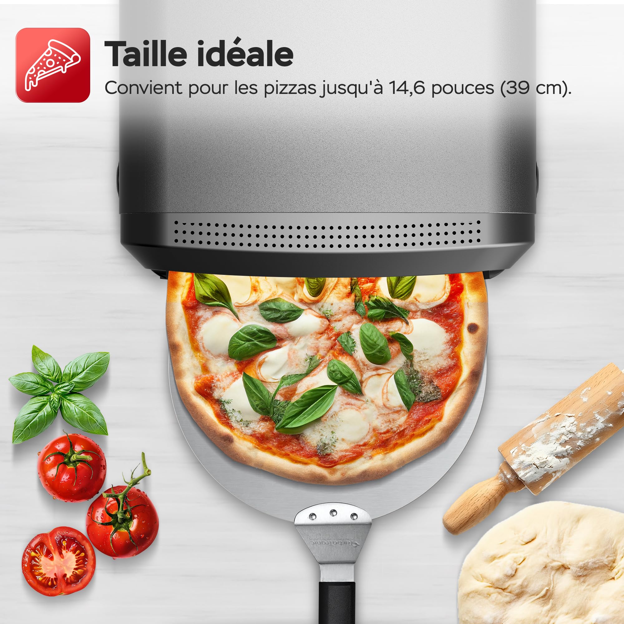 Four à pizza électrique jusqu'à 450 °C pour 37 cm (14.6") Pizza New York avec pierre à pizza – Utilisation intérieur/extérieur – 2200 W – Idéal pour maison, jardin, table ou cuisine mobile