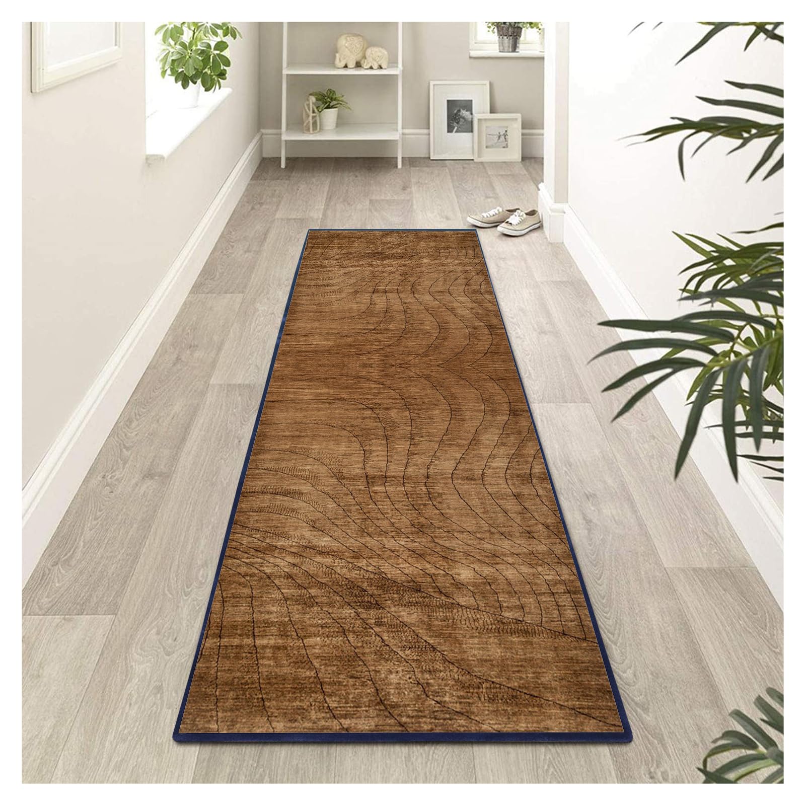 Teppich Läufer Flur rutschfest 70X200cm Küchenteppich Abstrakt Braun Waschbar Meterware Schlafzimmer Korridor Teppichläufer Lang, Länge Anpassbare, 40/50/ 60/70/ 80/100/ 120/ 140cm Breit