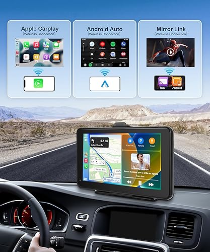 Miniatura 3 de Pantalla portátil inalámbrica para coche con Apple Car Play HD cámara trasera para autos, camiones, camionetas, caravanas, podofo de 7 pulgadas,