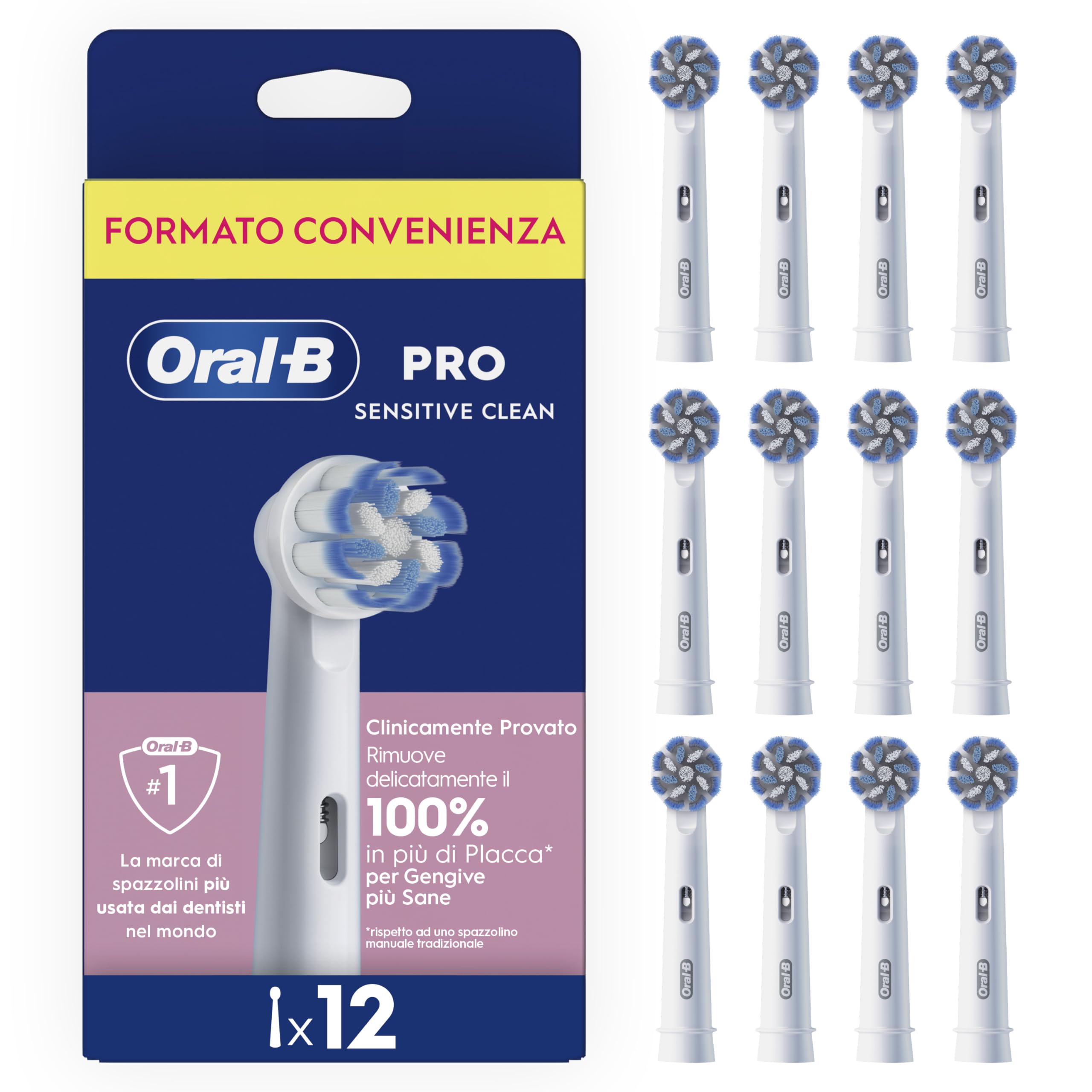 Oral-B Testine di Ricambio Pro Sensitive Clean, Bianche, 12 Ricambi - 12 Testine di Ricambio per Spazzolino Elettrico, Rotonde Originali, Confezione Adatta alla Buca delle Lettere