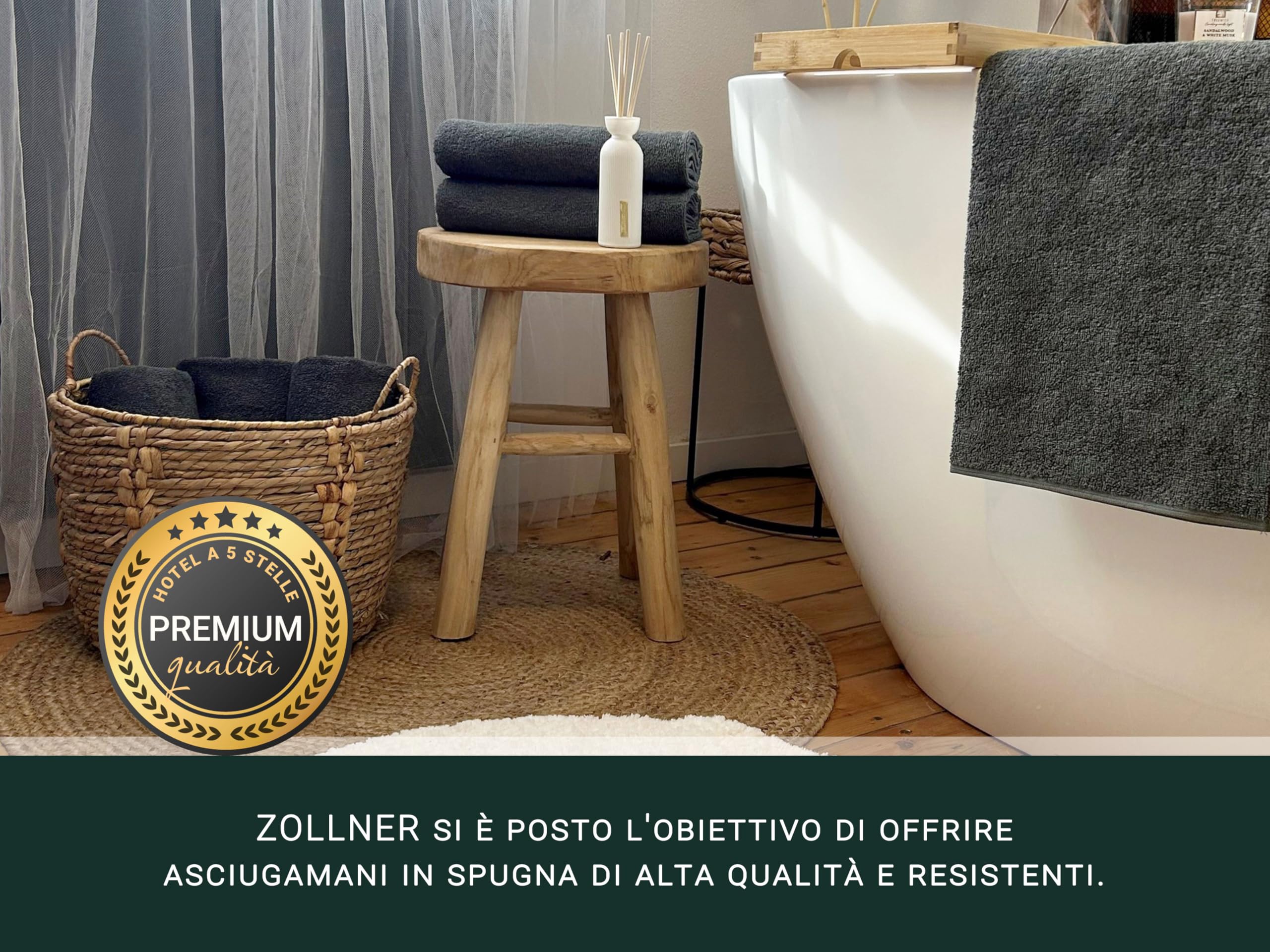 ZOLLNER Set di 10 asciugamani da bagno 50x100 cm - super assorbenti - grigio scuro - con gancetto - lavabili a 60°C - cotone - qualità d'albergo