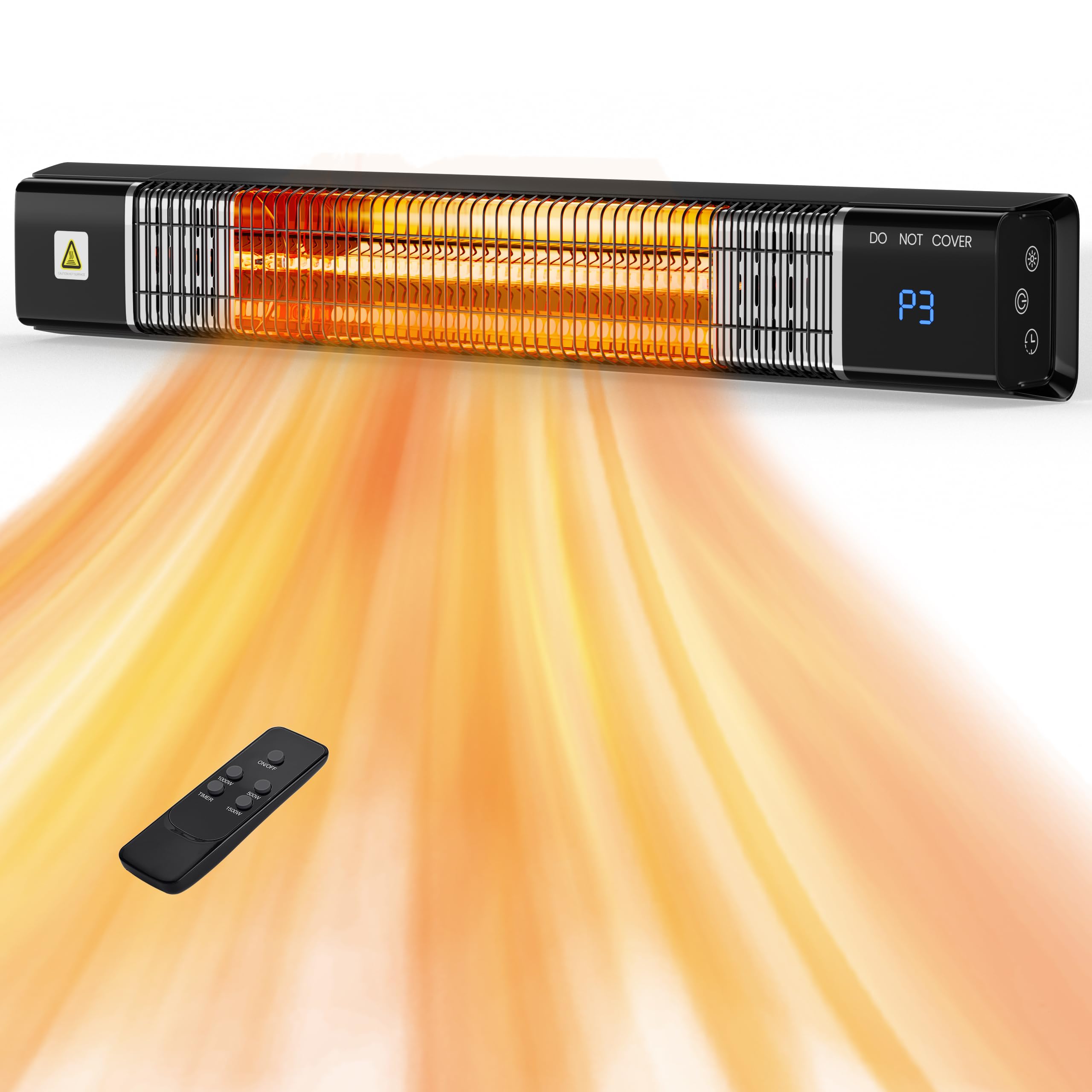 Patio Heater, 1500W Outdoor Infrared Heater, Wall Mounted Electric Heater w/Remote, 24H Timer, Overheat Protection, 3 Modes, Waterproof for Porch Gazebo Restaurant Balcony Garage Indoor Use