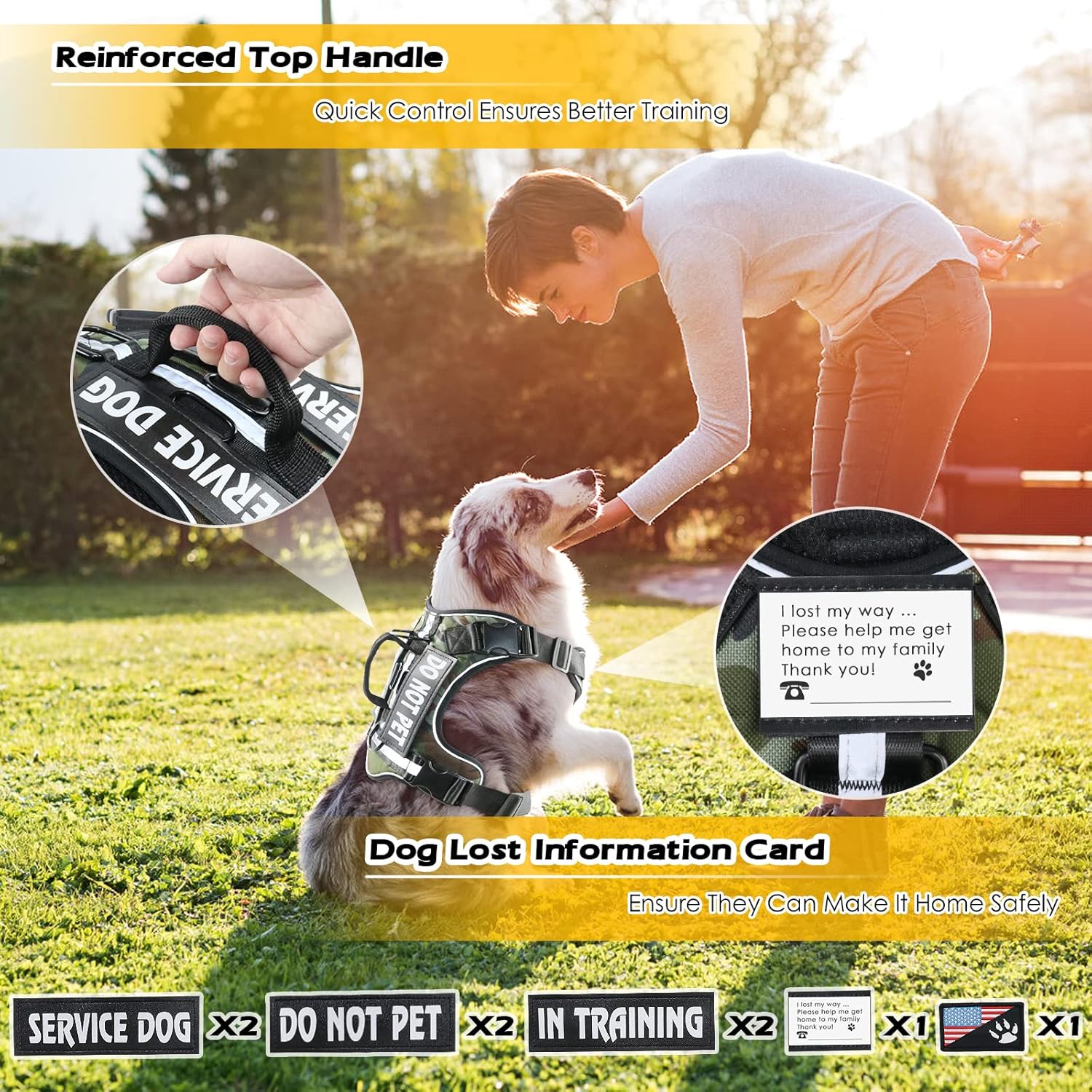 Tactical Dog Harness for Large Medium Small Dogs No Pull, No Pull Dog Harness, Reflective Dog Vest Harness with 8PCS Patches, Front Clip Pet Walking Harness with Training Handle : Pet Supplies