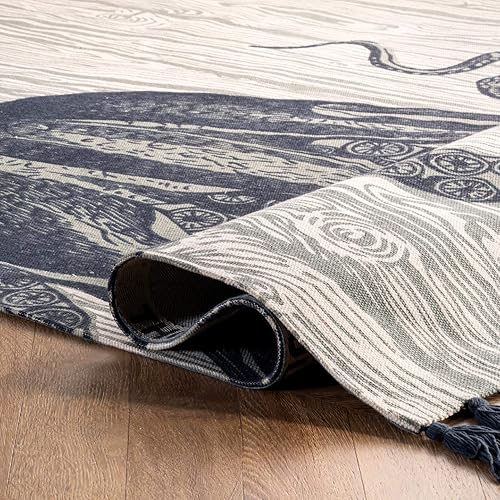 Miniatura 5 de nuLOOM Thomas Paul - Alfombra de tejido plano con borlas de pulpo, 5 x 8 pulgadas, color marfil