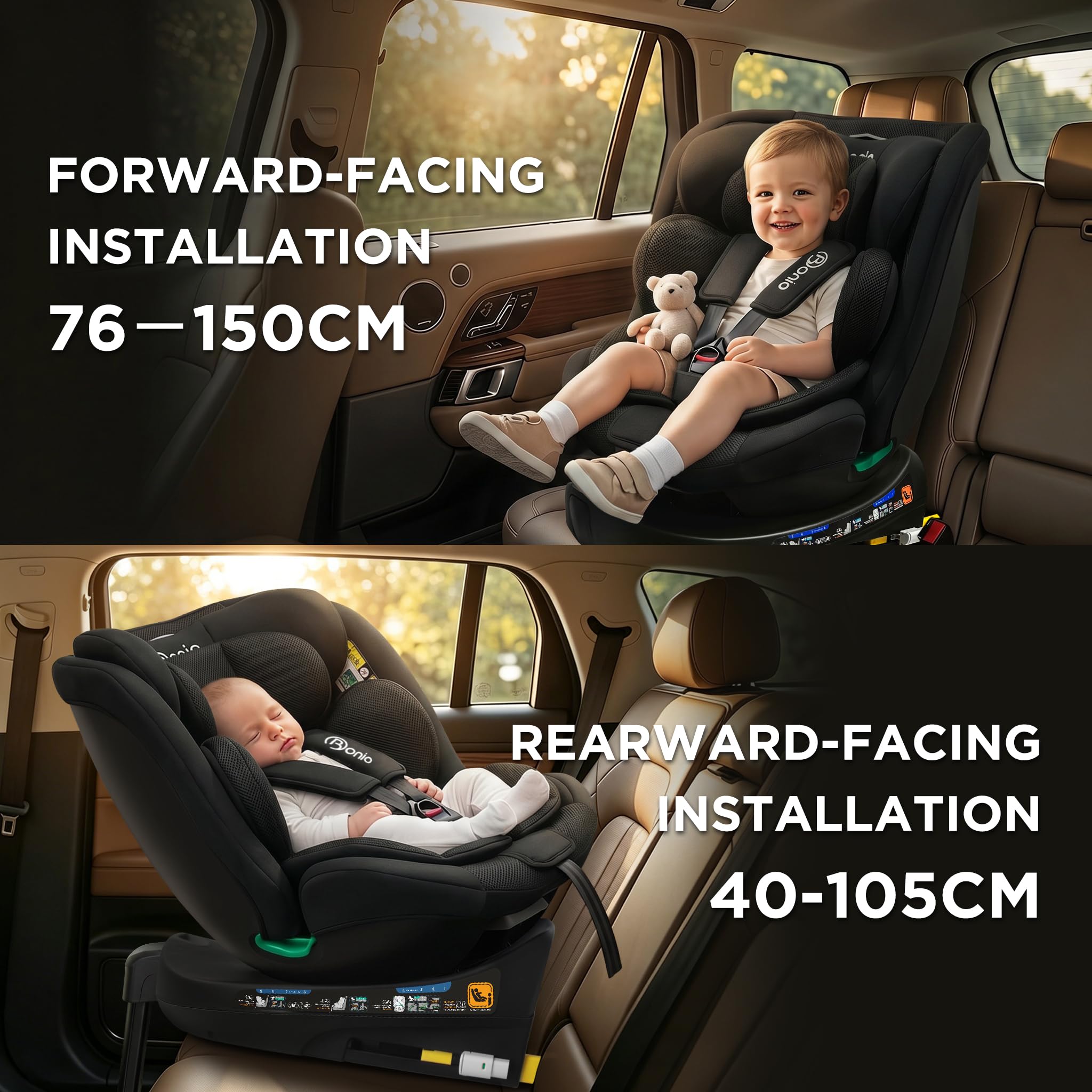 Bonio 360 Girevole Seggiolino Auto ISOFIX con Gamba di Supporto, 40-150cm