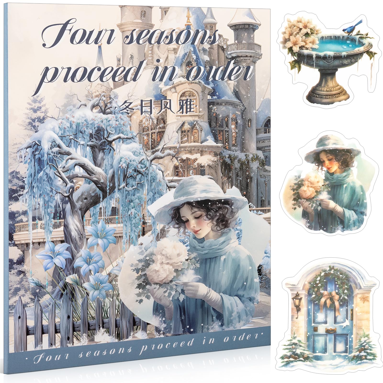 Uideyvi Winter Theme Sticker Scrapbooking Supplies for Junk Journal, 20 Sheets PET Stickers - Vintage Journaling Stickers, Ephemera Sticker Book Pre Cut(TZ-006-002)