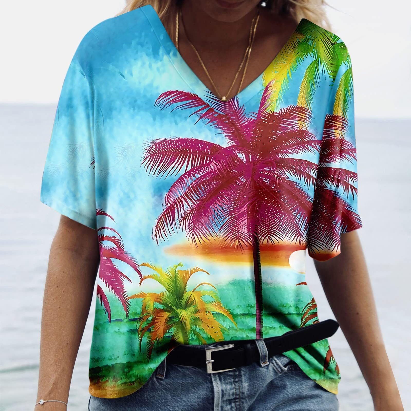 ChicCrate Camisetas de otoño para mujer, de manga larga, con cuello redondo, sudaderas geométricas de bloque de color, blusas de trabajo holgadas
