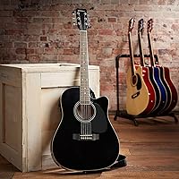 Vista 7 de Jameson Guitars - Guitarra eléctrica acústica Thinline de tamaño completo con funda y púas, negra, para diestros