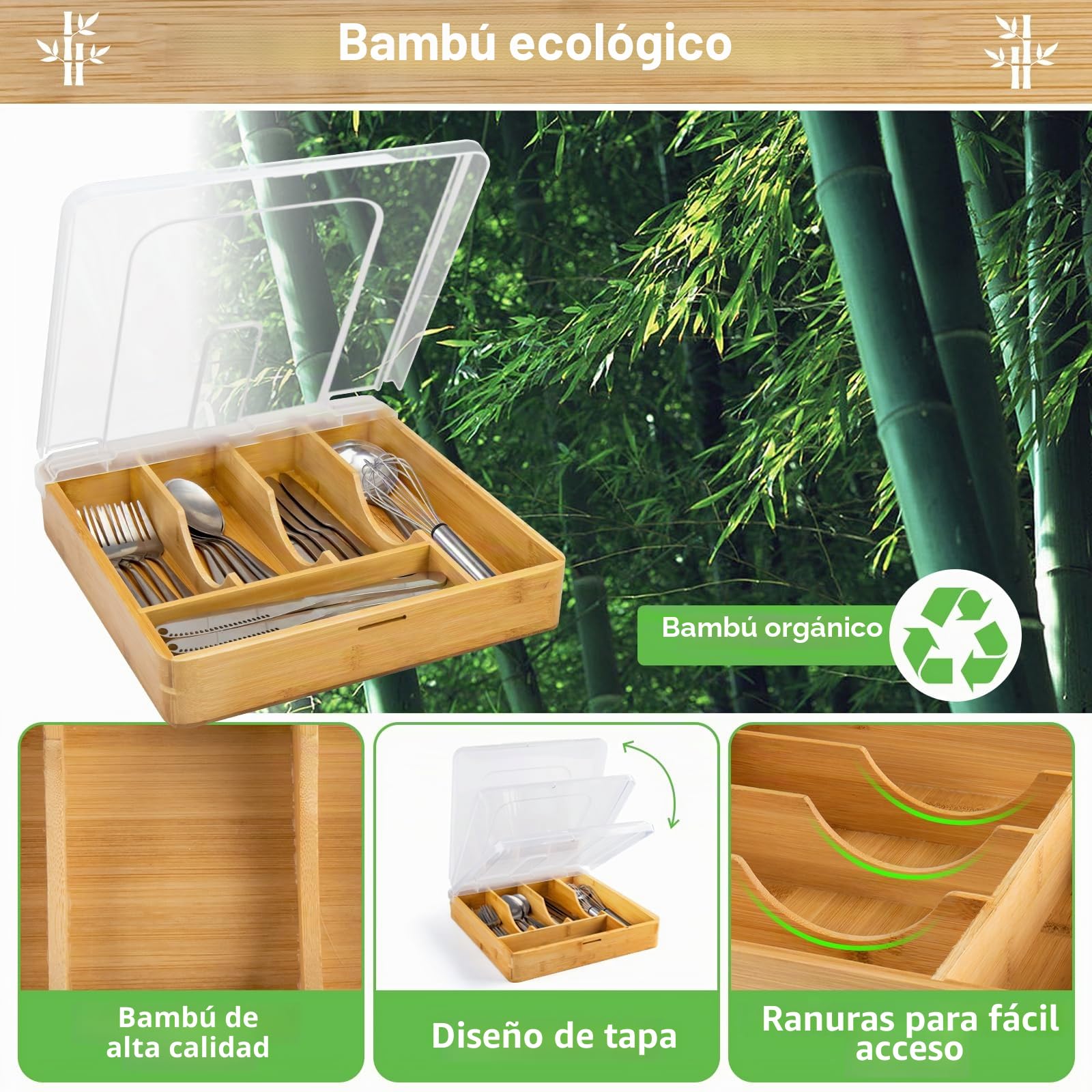 Bandeja para Cubiertos con tapa, portacubiertos portátil, organizador de cubiertos compacto para vacaciones de camping/viajes/jardín, 30 x 30 x 7 cm