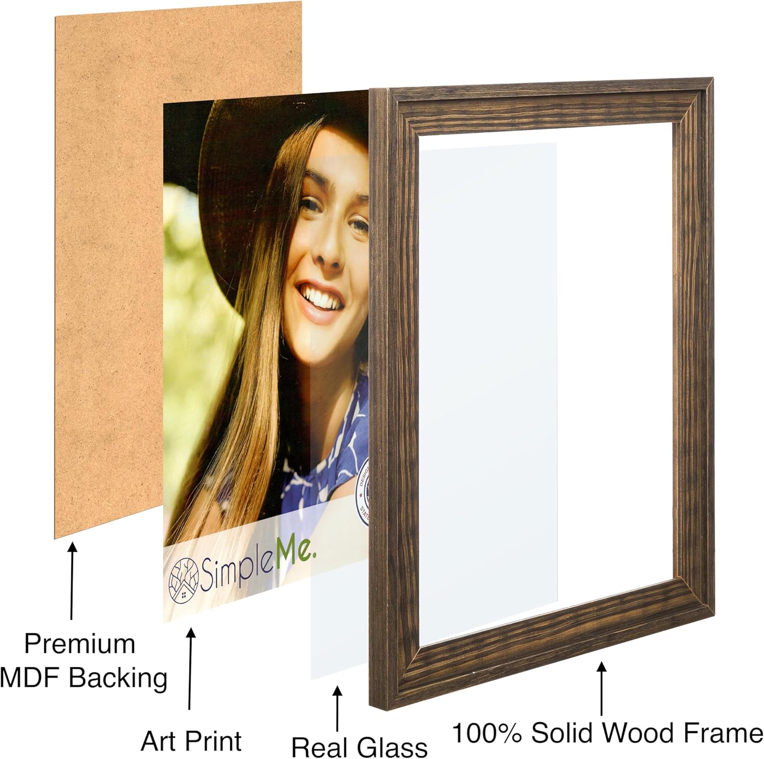 SimpleMe 100% Solid Wood Picture Frames 8.5x11 with Glass 2 Pack - Rustic Wooden Document Photo Frame Wall or Tabletop Display - Grey