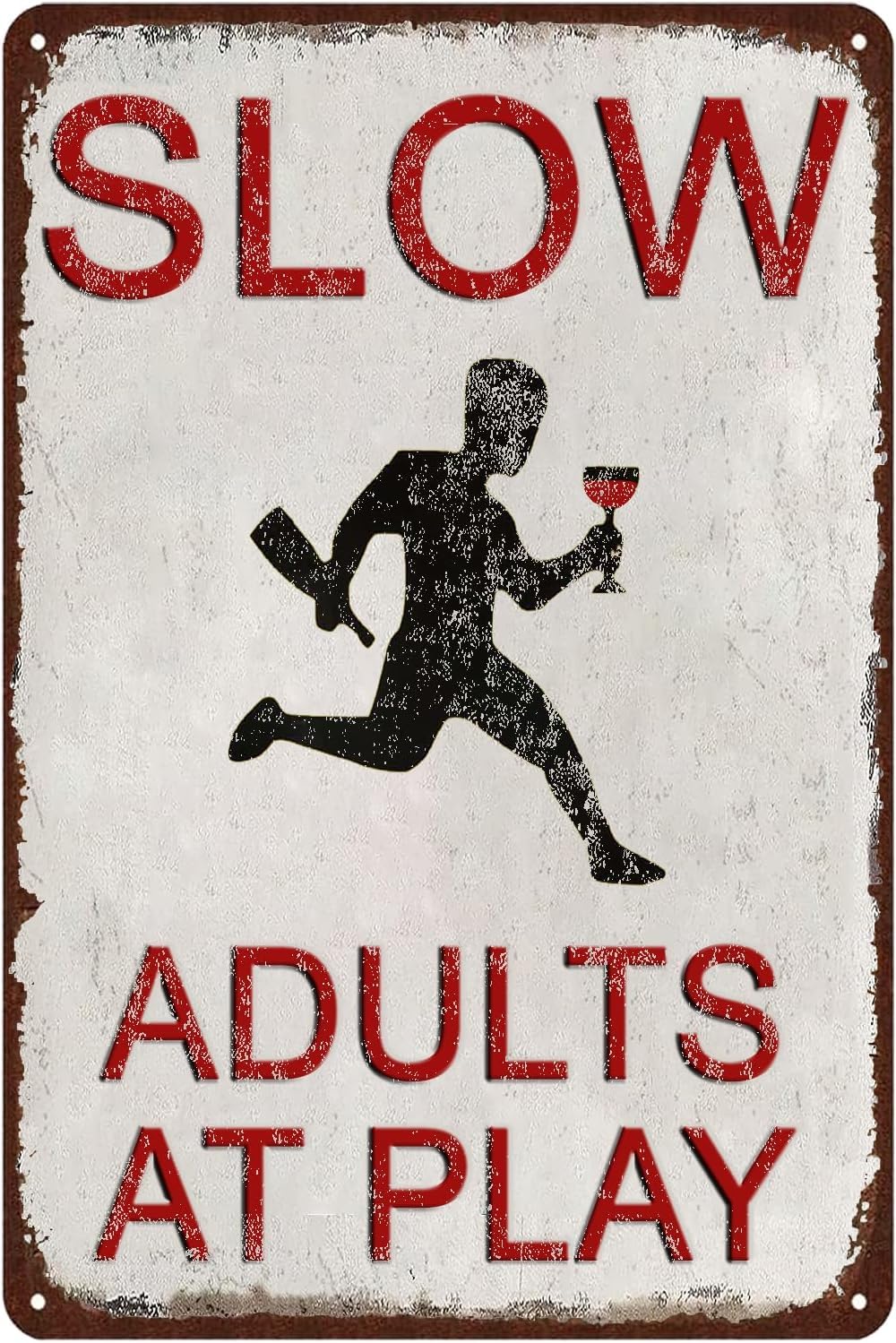 Anceky Slow Adults At Play Funny Tin Signs Vintage Metal Sign, Humor Warning Sign Kitchen Home Outdoor Bar Cafe Wall Art Decor 8x12 Inch