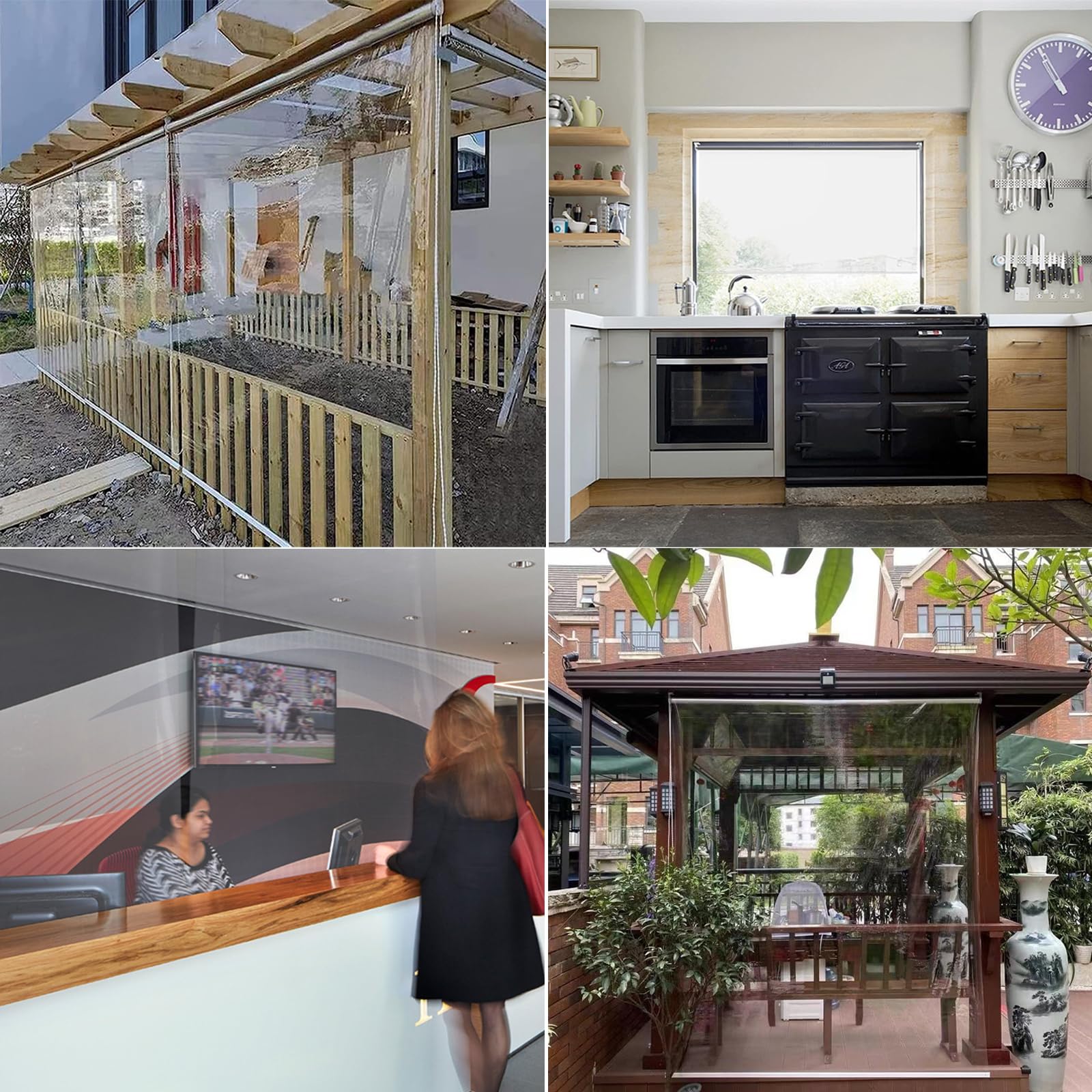 Store Enrouleur Transparent en PVC,Stores à Enroulement en Plastique,pour Pergola Extérieure Terrasse,Étanche Poussière Volets Roulants avec Side-Pull,Largeur x Hauteur (180x220cm)