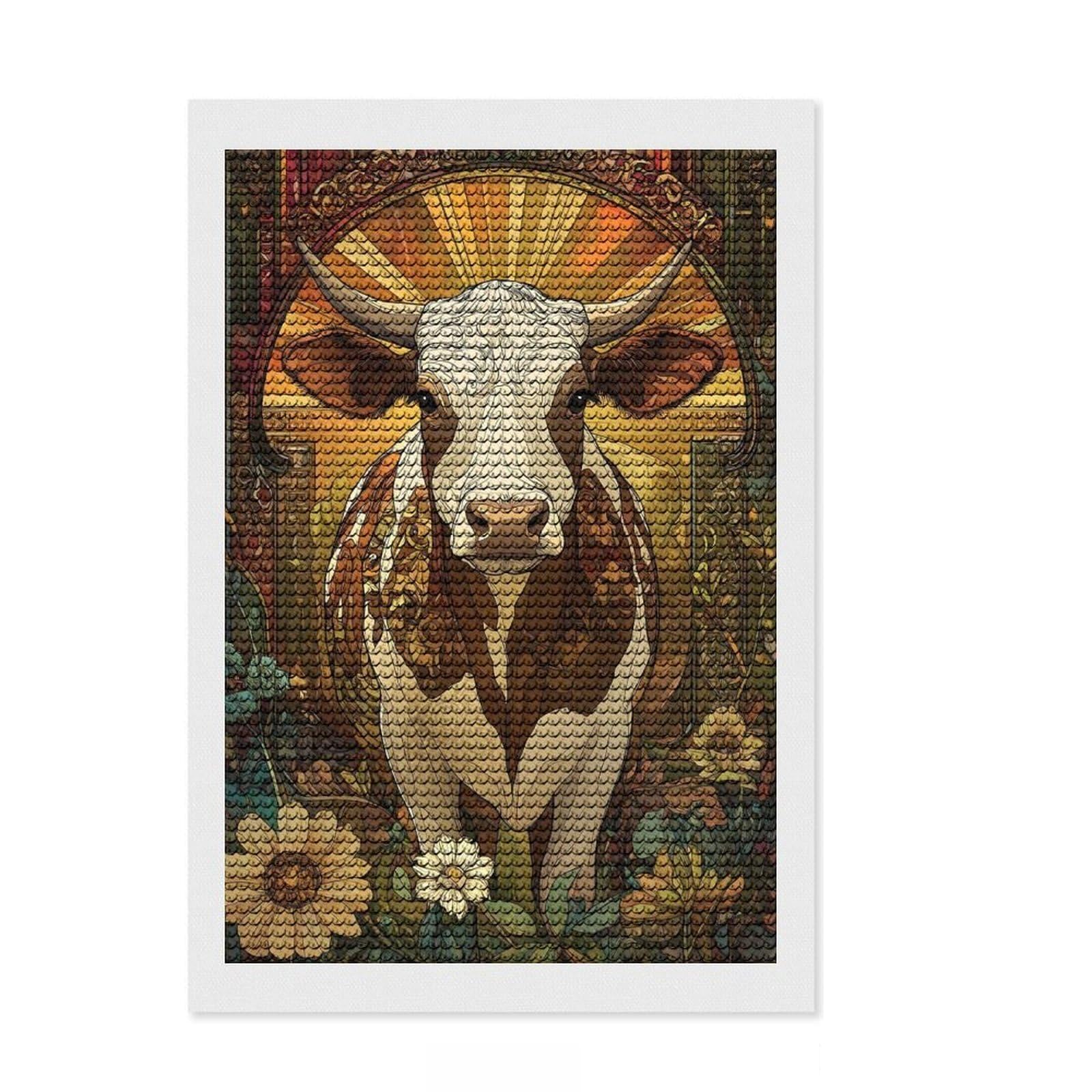 Junmoney Cow Diamond Painting Kit 8"x12", Easy to Follow Symbols, Stress Relief Craft, Farmhouse Decor, Birthday Gift