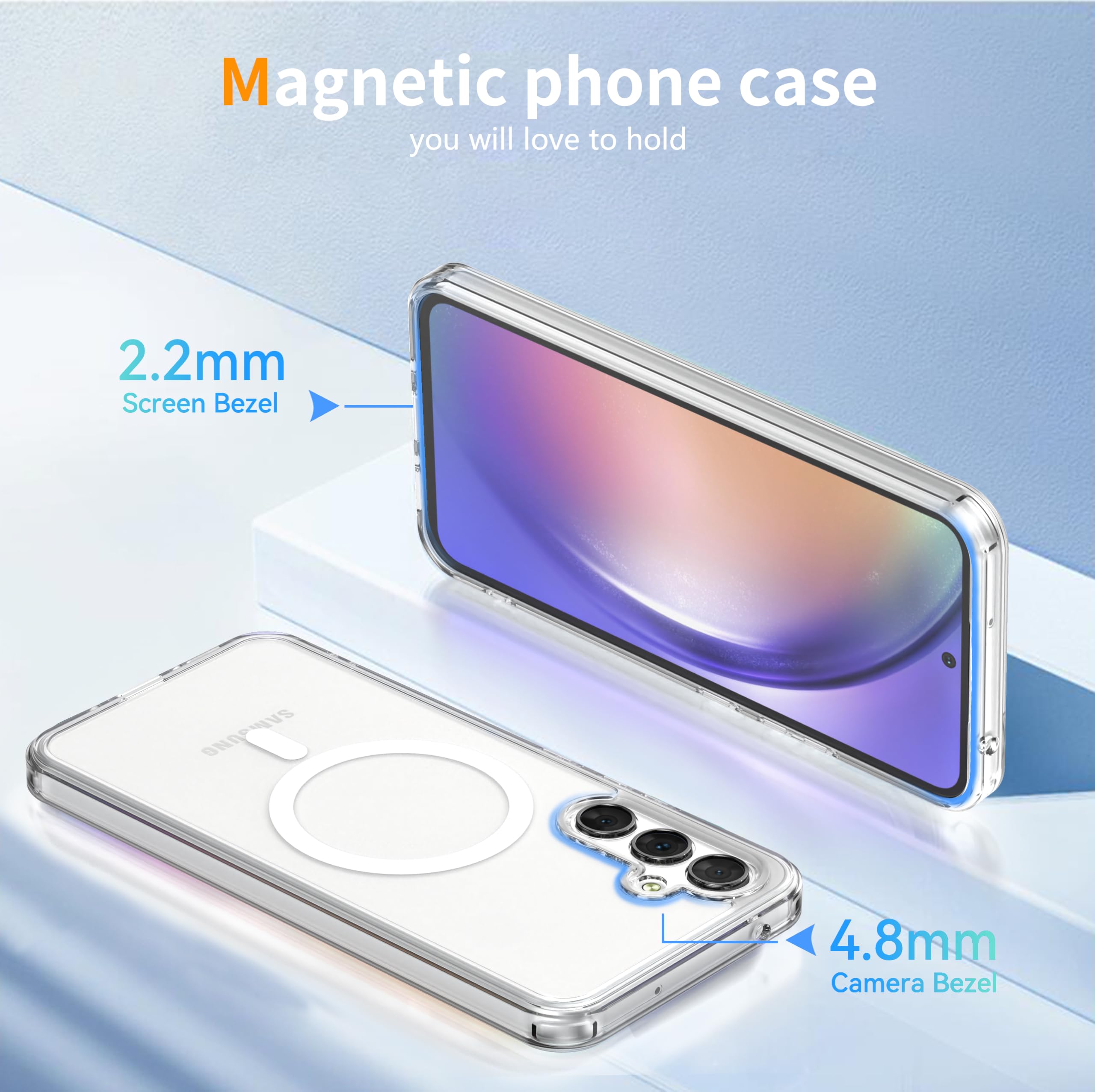 ZYIMOU Cover per Samsung Galaxy A54 5G Compatibile con MagSafe, Magnetica Custodia Samsung Galaxy A54 5G Traslucida Opaca Posteriore Antiurto Antigraffio Retro Protettiva Case， Trasparente