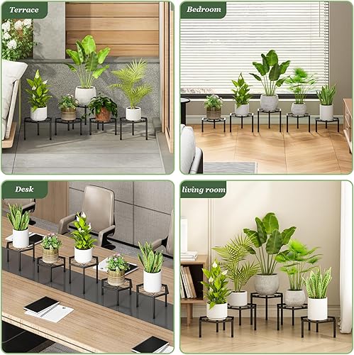 Miniatura 6 de Paquete de 5 soportes de metal para plantas, soporte de maceta de hierro resistente a la oxidación para múltiples decoraciones de plantas, estante