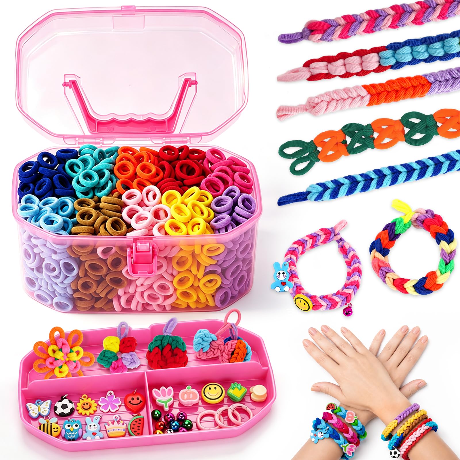 FunzBo Kit de Gomas para Hacer Pulseras 1000pcs, Set de Manualidades para Niñas, Bandas Elásticas de Colores para Crear Joyas y Brazaletes, Juego DIY Creativo, Regalo Original Cumpleaños Niños +6 Años