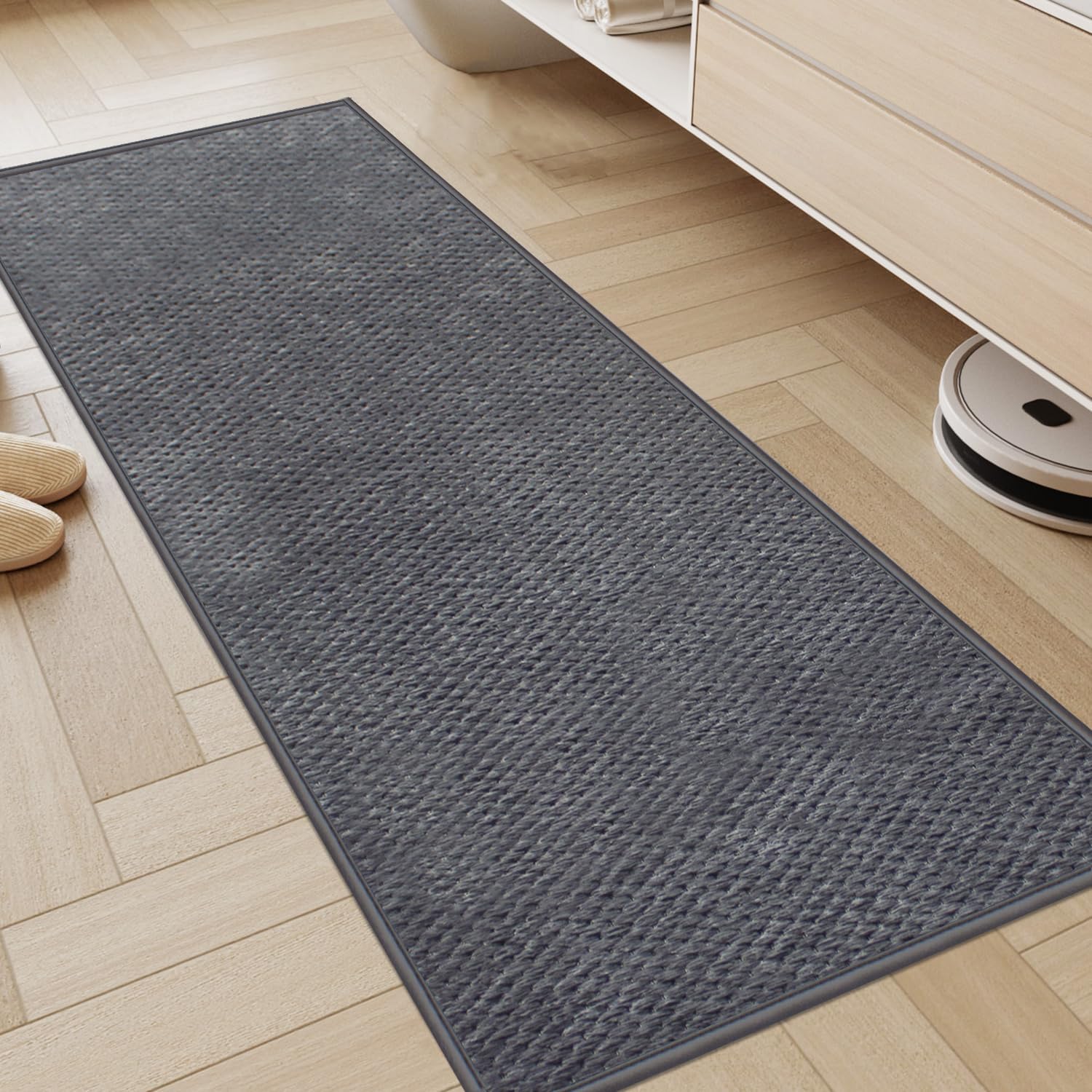 Tappeto Cucina Antiscivolo Lavabile, 45x120cm Tappeto Cucina in Ciniglia, Passatoia Assorbente in Gomma, Runner Facile da Pulire, per Sala da Bagno, Disimpegno, Pranzo, Lavanderia, Grigio