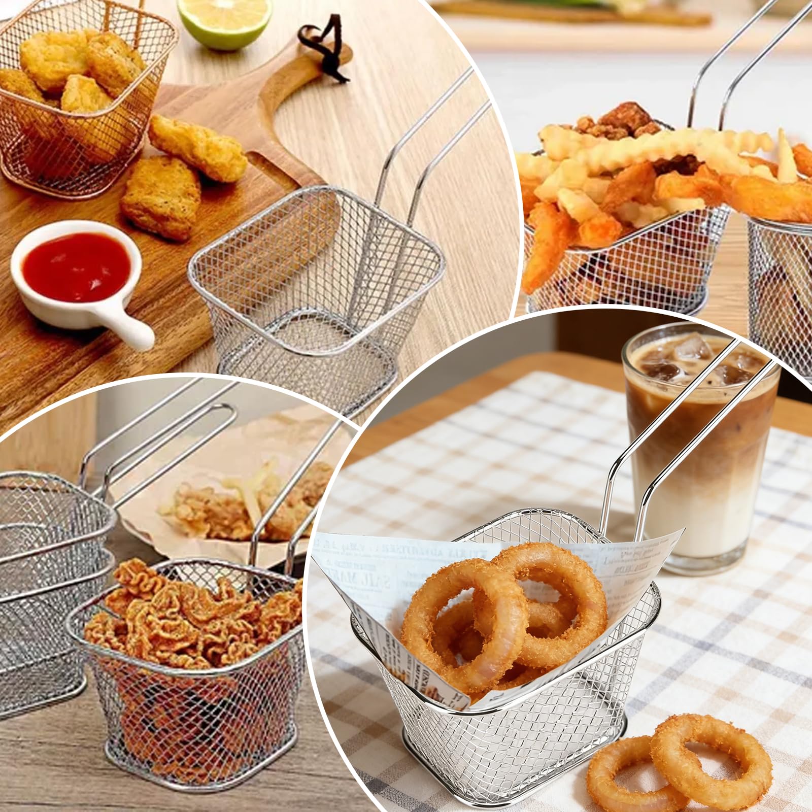 Cestini Per Patatine Fritte - 12 Pezzi Cestini Per Friggere, Cestello Per Friggere, Piccoli Cestini In Acciaio Inox, Mini Cestini Da Portata Con Manico, Cestino Per Patatine Fritte, Anelli Di Cipolla