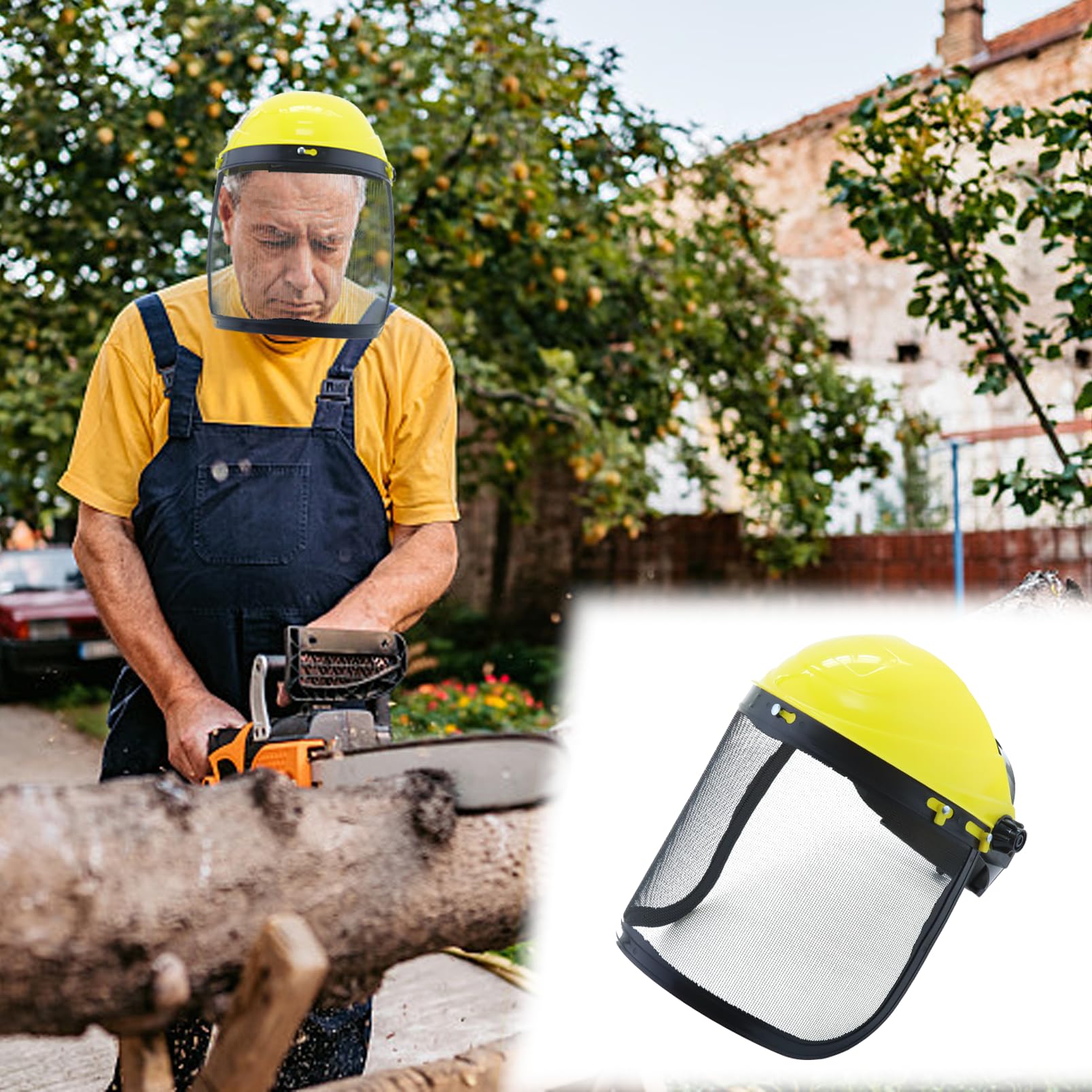Visera de Seguridad con Malla Escudo Facial de Seguridad Protección Facial Ajustable para la podadora de Poste de la Recortadora de Motosierra