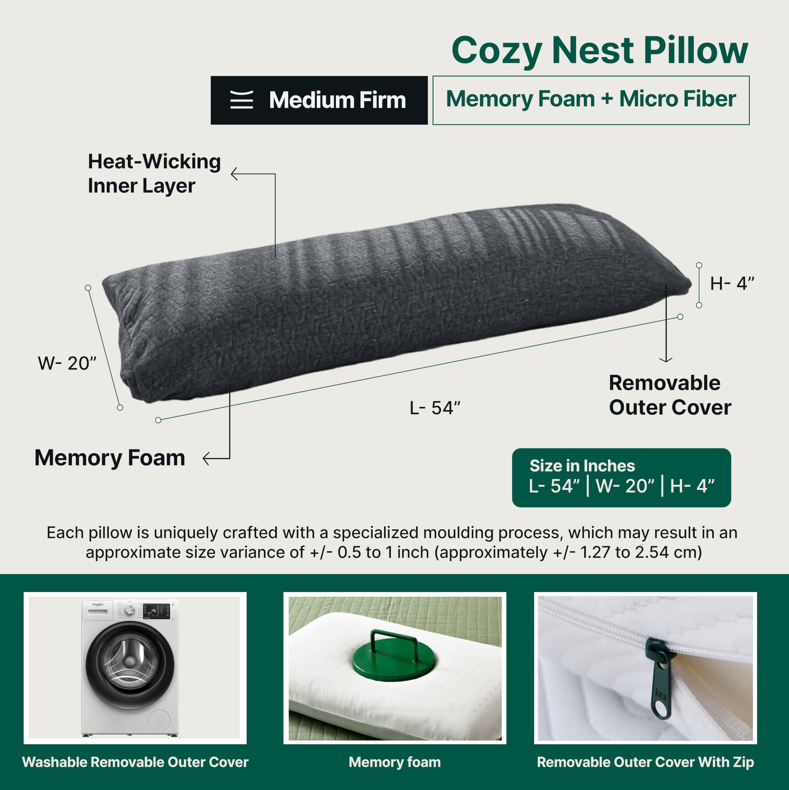 The White Willow Full Body Hug Sleeping Pillow Memory Foam & Micro Fiber for Body Support; Pregnancy Pillow, Long Pillow for Bed, Side Sleeper with Washable Cover (54" L x 20" W Inches)- Grey 4