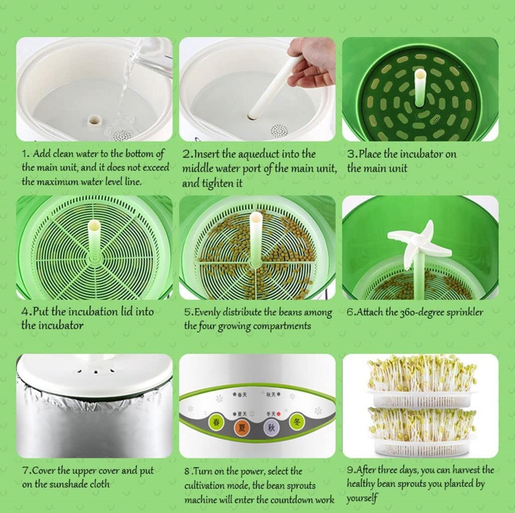Germinateur, Germinateur Automatique, Système D'arrosage À 360 °, Kit De Germinateur De Semences pour La Maison, Germinateur De Semences Électronique, pour La Germination