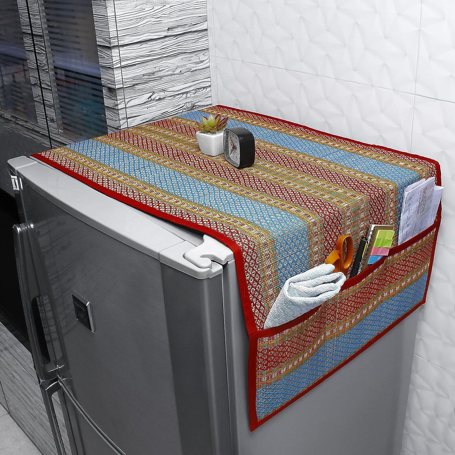 ORRIC Eco-friendly Handweaving Madurkathi Fridge/Refrigerator Top Cover with Both Side Pockets, 21 x 52 Inches | Home Decor Item| Home Utility, (Red) (B0DB1WH7BL) Amazon Price History, Amazon Price Tracker