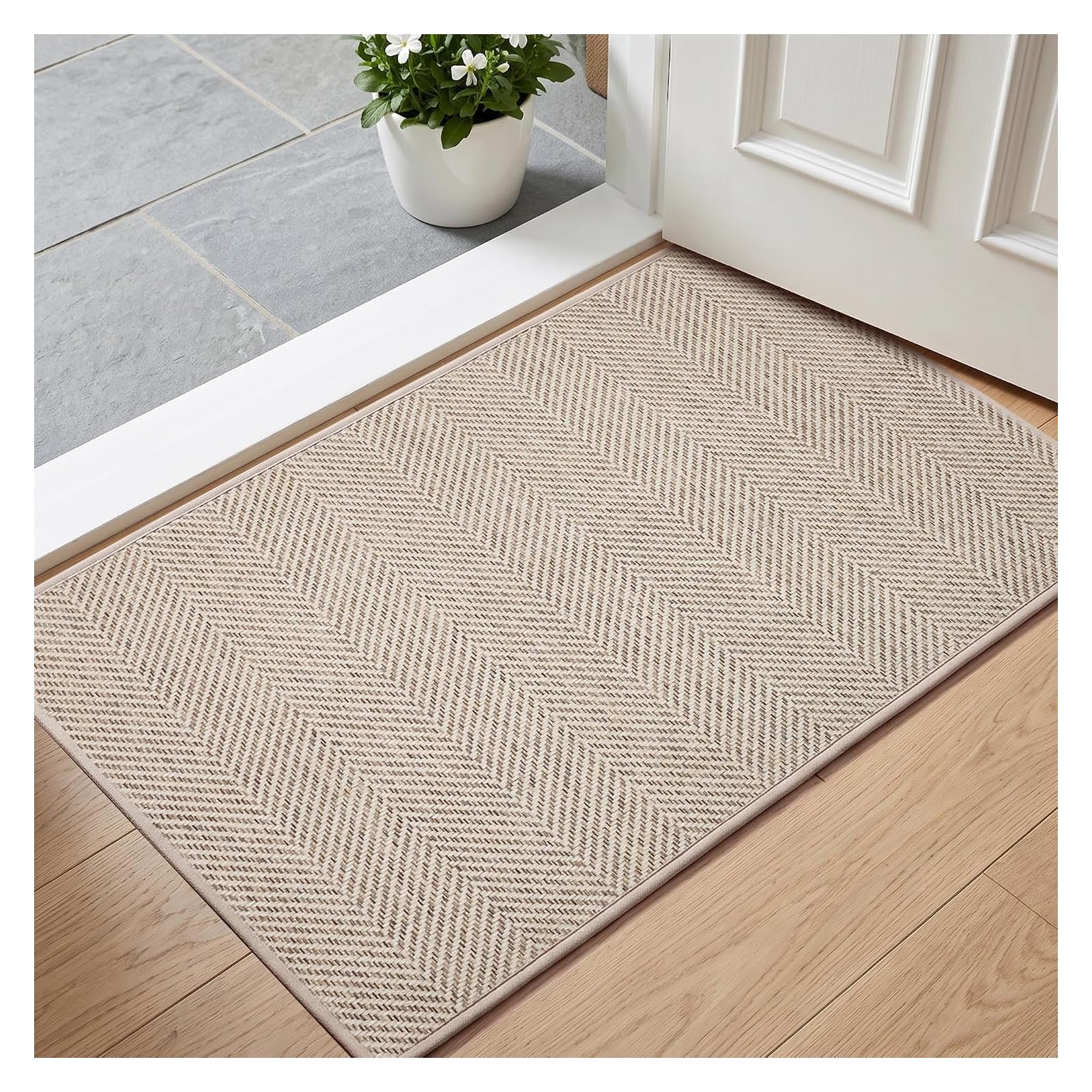 SILRIVES Thin Door Mat Indoor 43 x 75 cm,Non Slip Front Door Mat,Beige