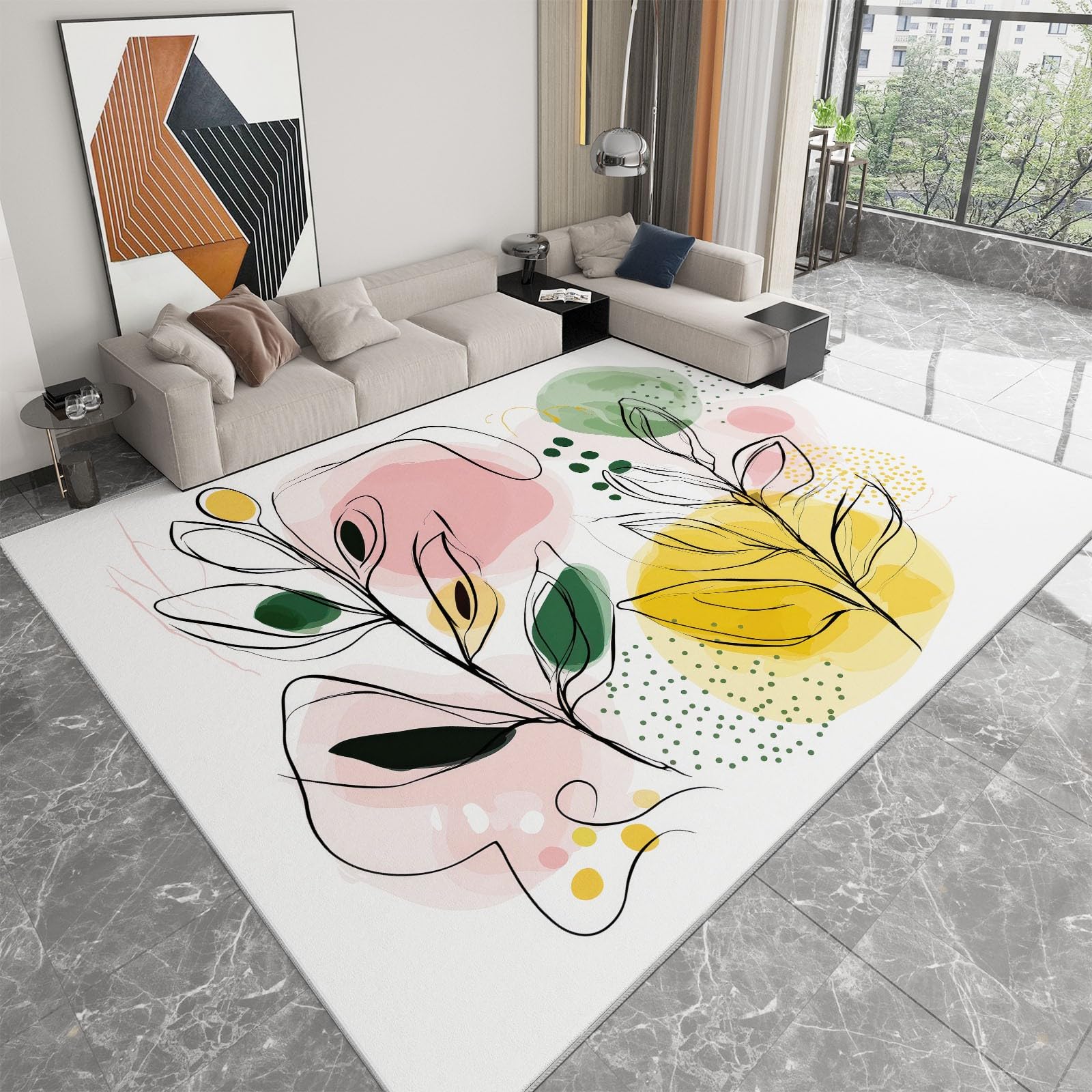 Tapis de salon lavable blanc résistant aux taches 160x230 pour grand bureau