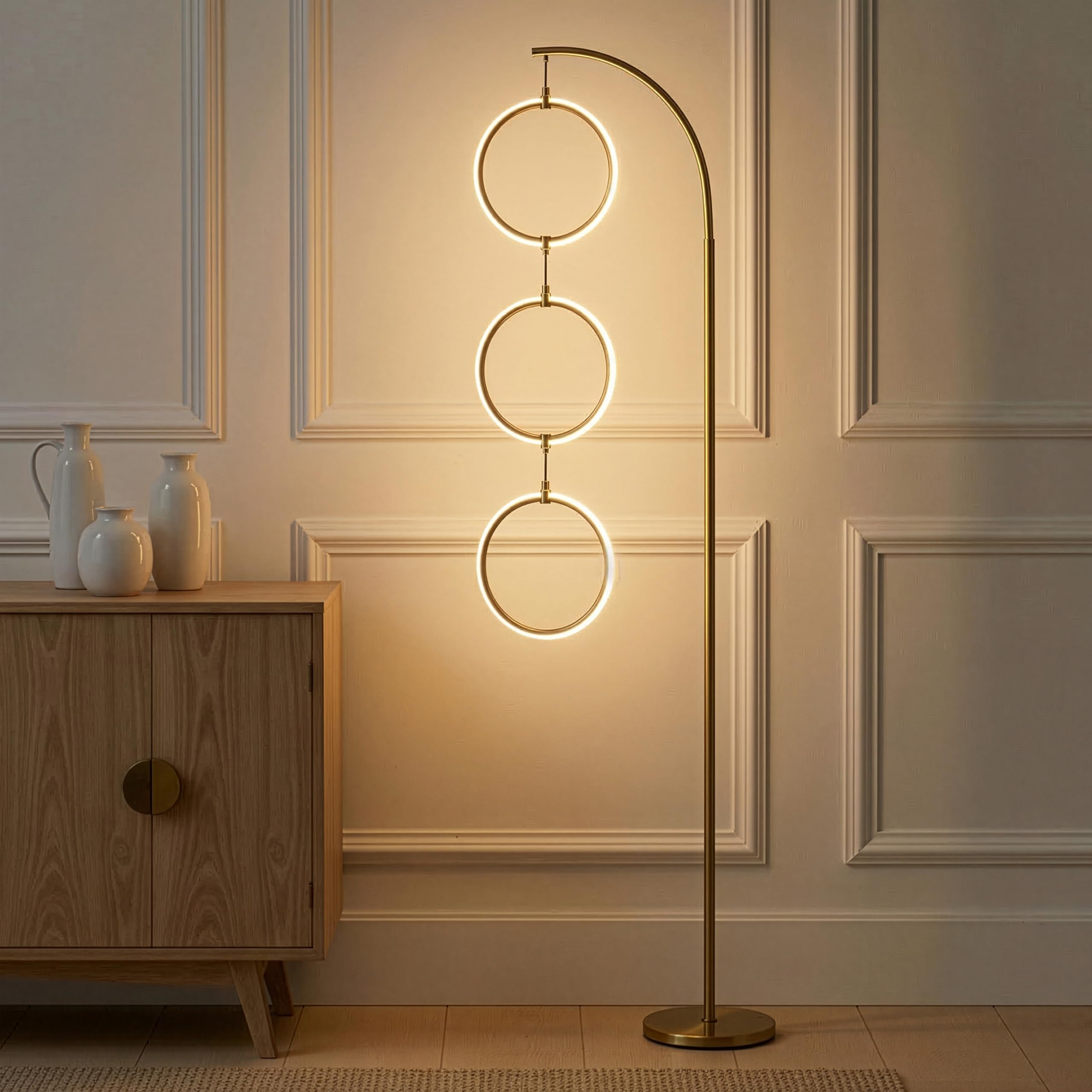 Nova 74 in. Antique Brass Industrial 3-Light LED Energy Efficient Floor Lamp with Built-in 3-Way Dimmer Function FL-NVA-BRS