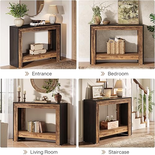 Miniatura 6 de Tribesigns Mesa consola de granja de 41.3 pulgadas, mesa de sofá detrás del sofá con estantes de almacenamiento abiertos para sala de estar,