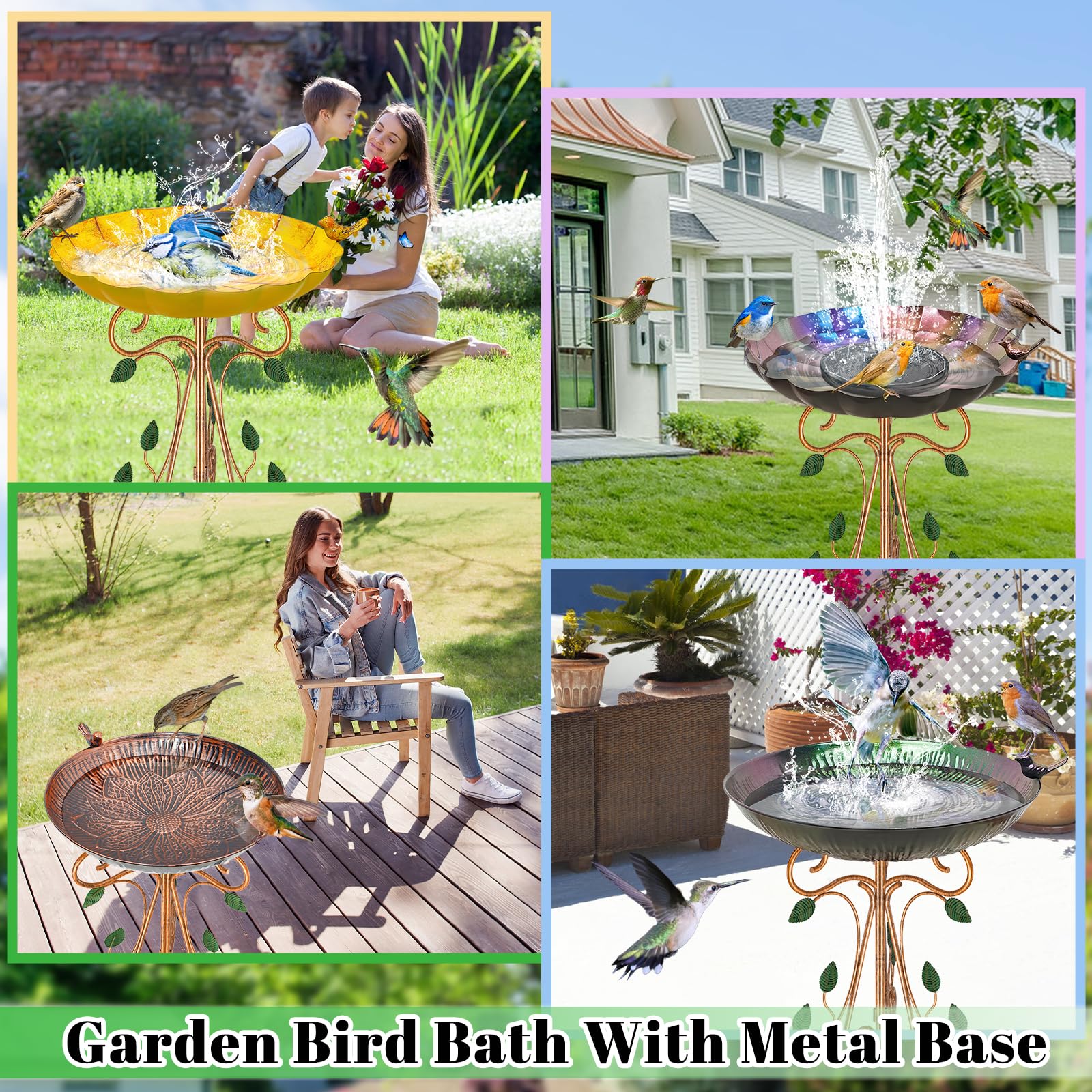 33 cm Durchmesser, Vintage-Vogeltränke aus Metall, Vogeltränke mit Gusseisen-Podest, großer antiker Vogelfutterspender für den Außenbereich, Garten, Terrasse, Dekor (Retro-Kupfer)