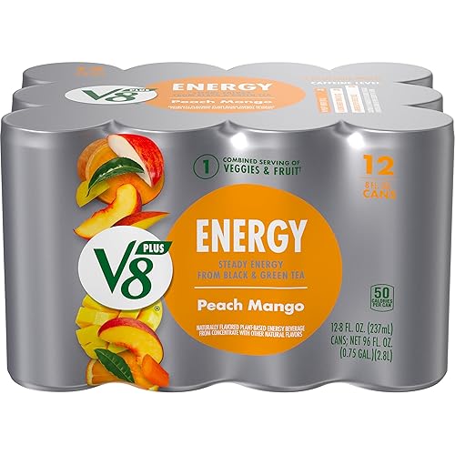 Miniatura 1 de V8  Energy bebida energética saludable energía natural del té durazno mango lata de 8 onzas líquidas 12 unidades paquete de 1