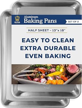 Ultra Cuisine Baking Sheet Pan Set of 2- Professional Bakeware for Roasting, Cooking & More - Food Safe, Warp Resistant, Bake Trays for Oven - Rimmed Half Cookie Sheets for Baking Aluminum 18 x13"