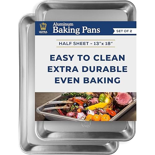Ultra Cuisine Baking Sheet Pan Set of 2- Professional Bakeware for Roasting, Cooking & More - Food Safe, Warp Resistant, Bake Trays for Oven - Rimmed Half Cookie Sheets for Baking (Aluminum 18 x13")