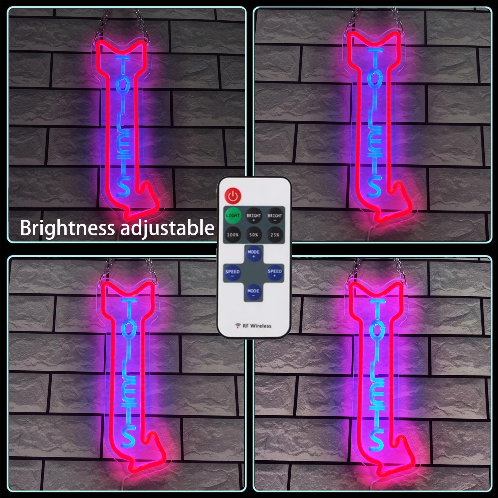 Cartel de neón con Flecha para el baño, Luces de neón LED Regulables con Control Remoto para baños de Tiendas, Carteles Decorativos para Paredes de hoteles y Discotecas,Right,50x19cm