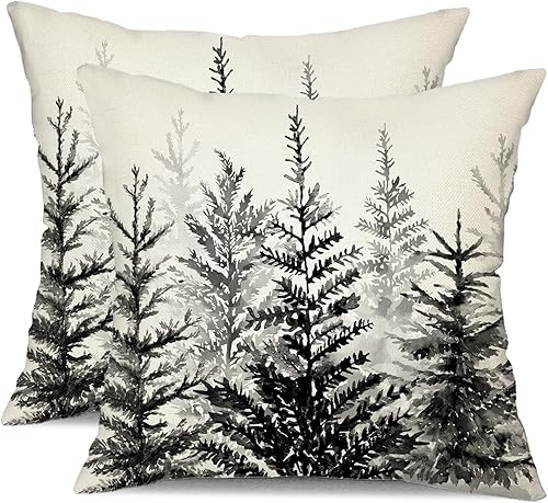 DFXSZ Juego de 2 fundas de almohada de Navidad de 16 x 16 pulgadas con acuarela, color azul, verde, árbol de Navidad, decorativas, blancas,