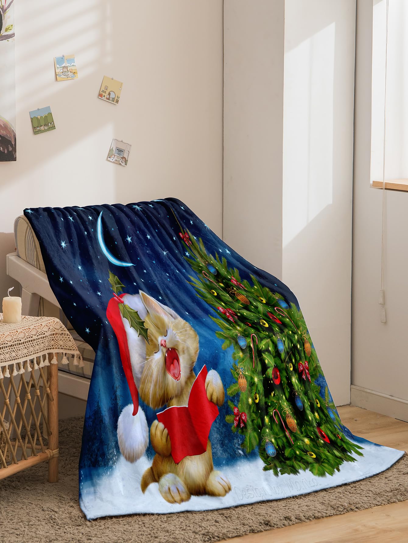 BCJMKDX Blanket, Throw Blanket Blue Cat Fleece Fluffy Super Warm Cozy(220x240cm)