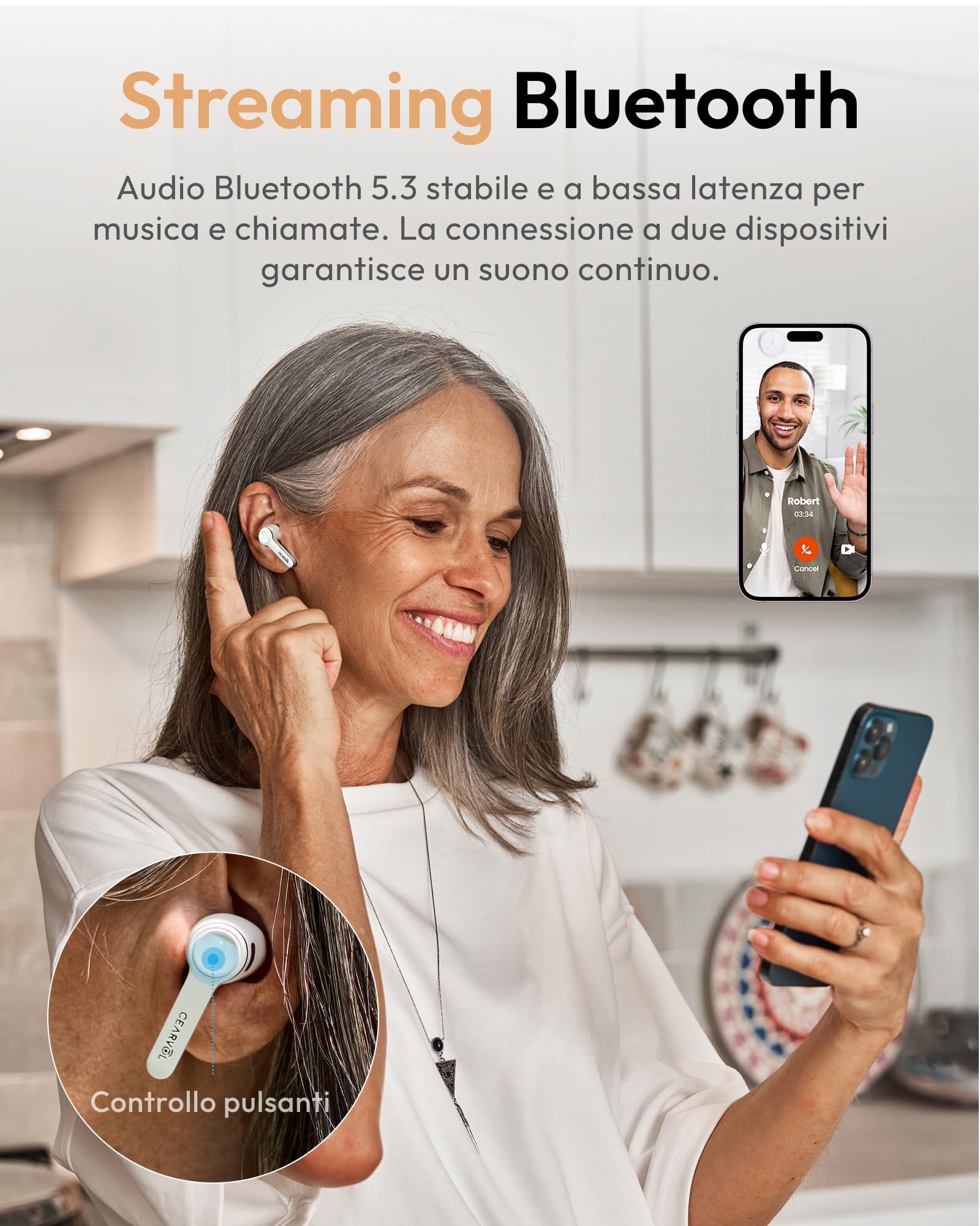 Amplificatore del Suono per Anziani Ricaricabile e Bluetooth Riduzione del Rumore App Compatibile con iOS/Android Quattro Modalità per Perdita Uditiva da Lieve a Moderata,Bianco