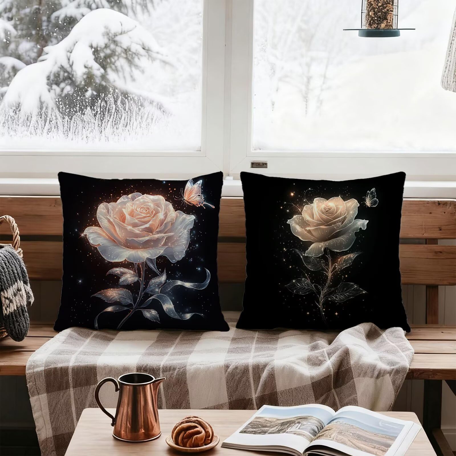 Rosa Funda Cojin 60x60 Flor Funda Almohada 60x60 Cojines Sofa Súper Suave Fundas Cojines Decorativos Fundas Almohadas 4 Piezas Almohada Cervicales y Cuello, para Hogar Cama Salon Decoracion E - 683